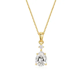 14k Gold Plated with Cubic Zirconia Raindrop Pear 2-Stone Pendant Necklace