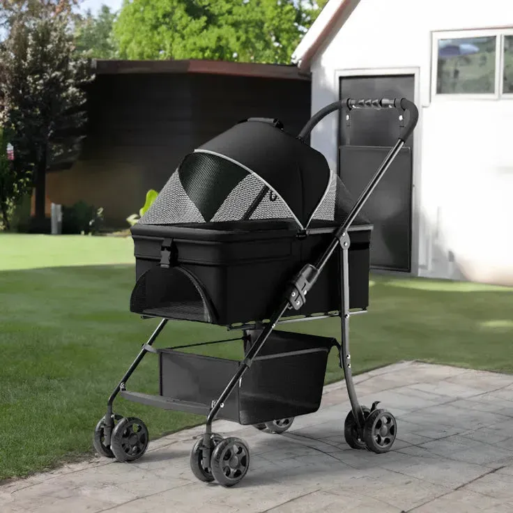 2-in-1 Folding Dog Stroller with Removable Travel Carrier