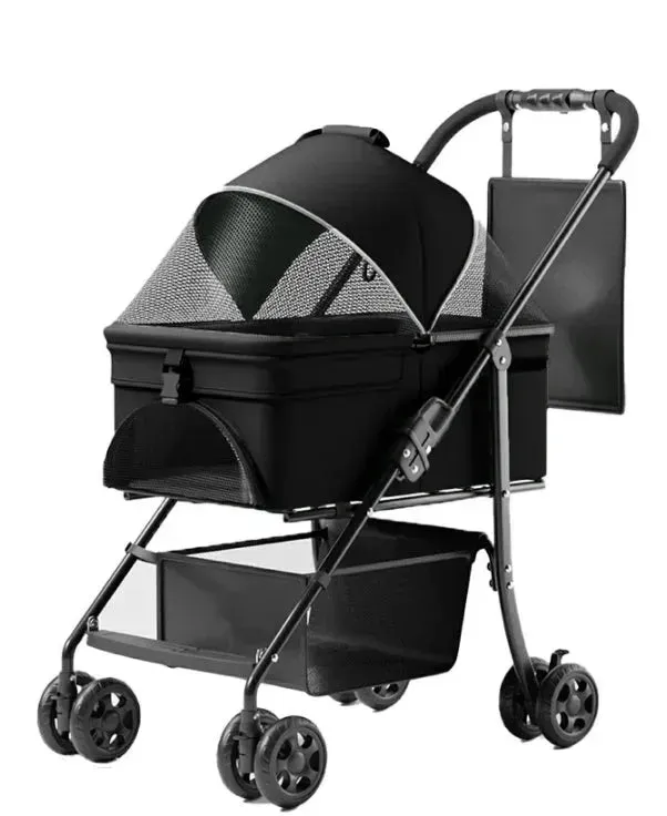 2-in-1 Folding Dog Stroller with Removable Travel Carrier