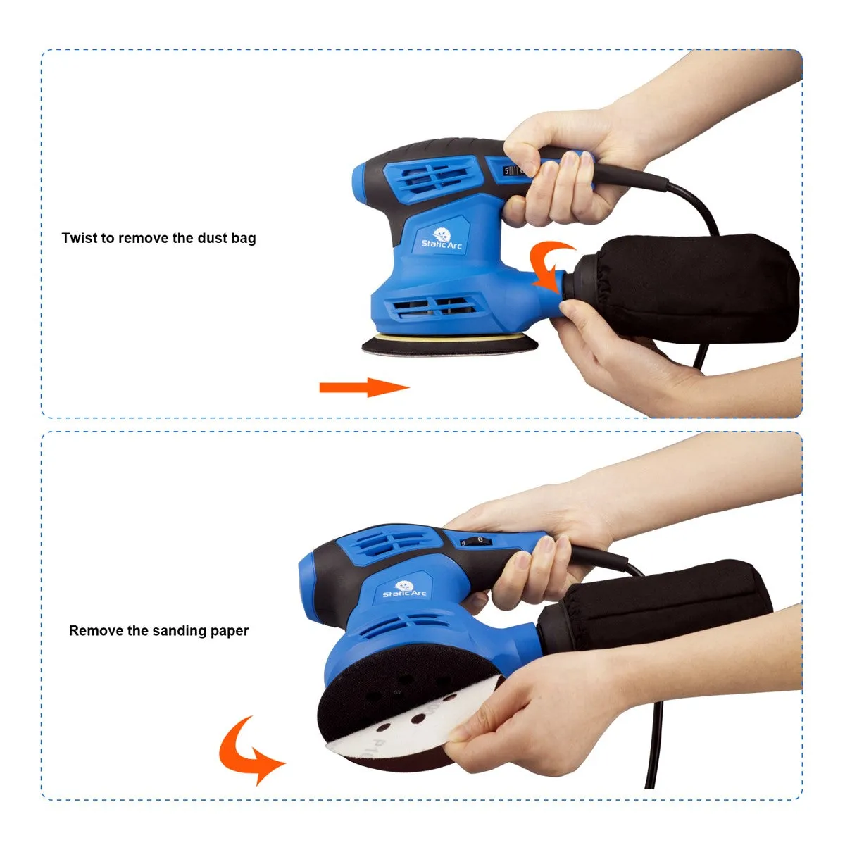 280W ELECTRIC RANDOM ORBITAL SANDER ROTARY PALM CIRCULAR DISC 125mm