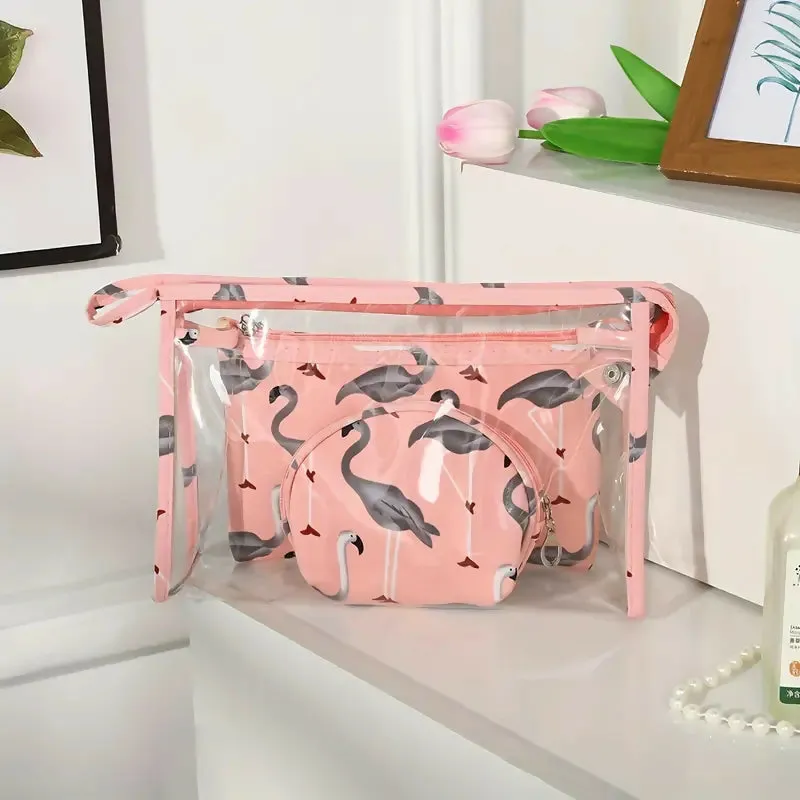 3Pcs Waterproof Portable Makeup Organizer Bag-Flamingo(SA2405-112)