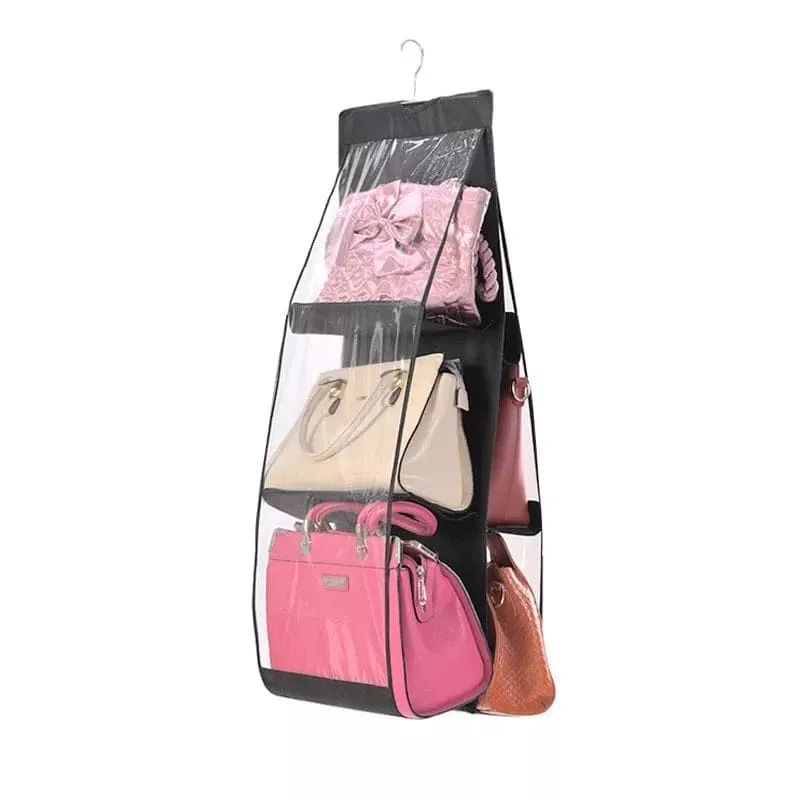 6 Pocket Purse Organizer, Dust-Proof Storage Bag Holder, Hanging Handbag Organizer, Purse Organizer