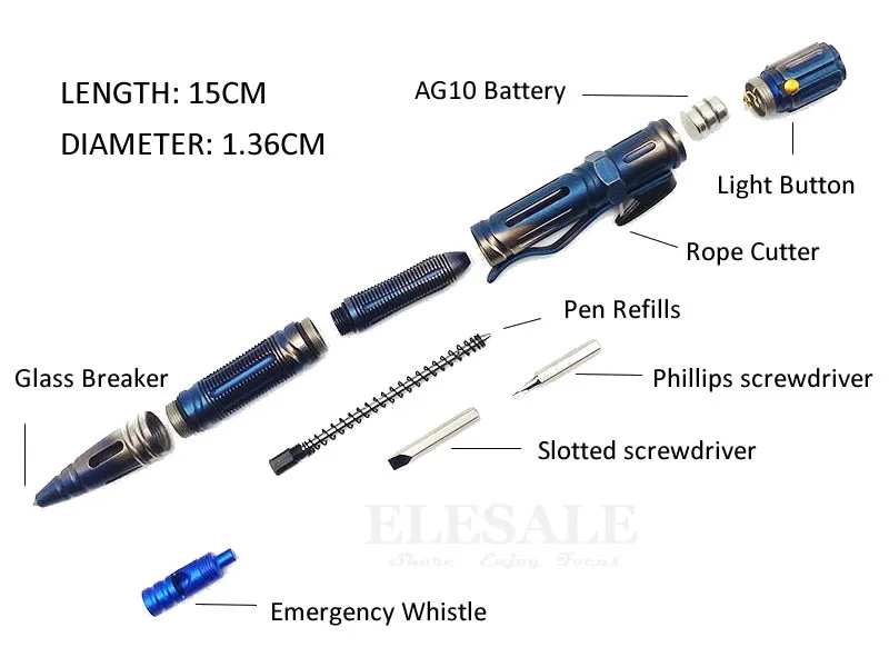 7in1 MultiFunctional Camping Pen Tool