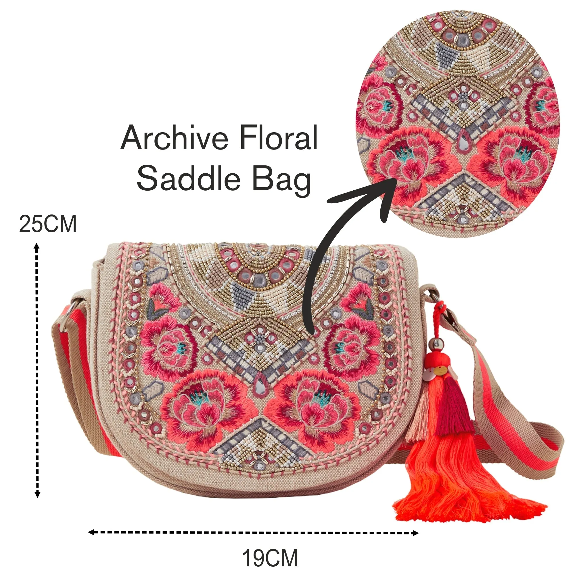 Accessorize London Women's Red Floral Embroidered Saddle Bag