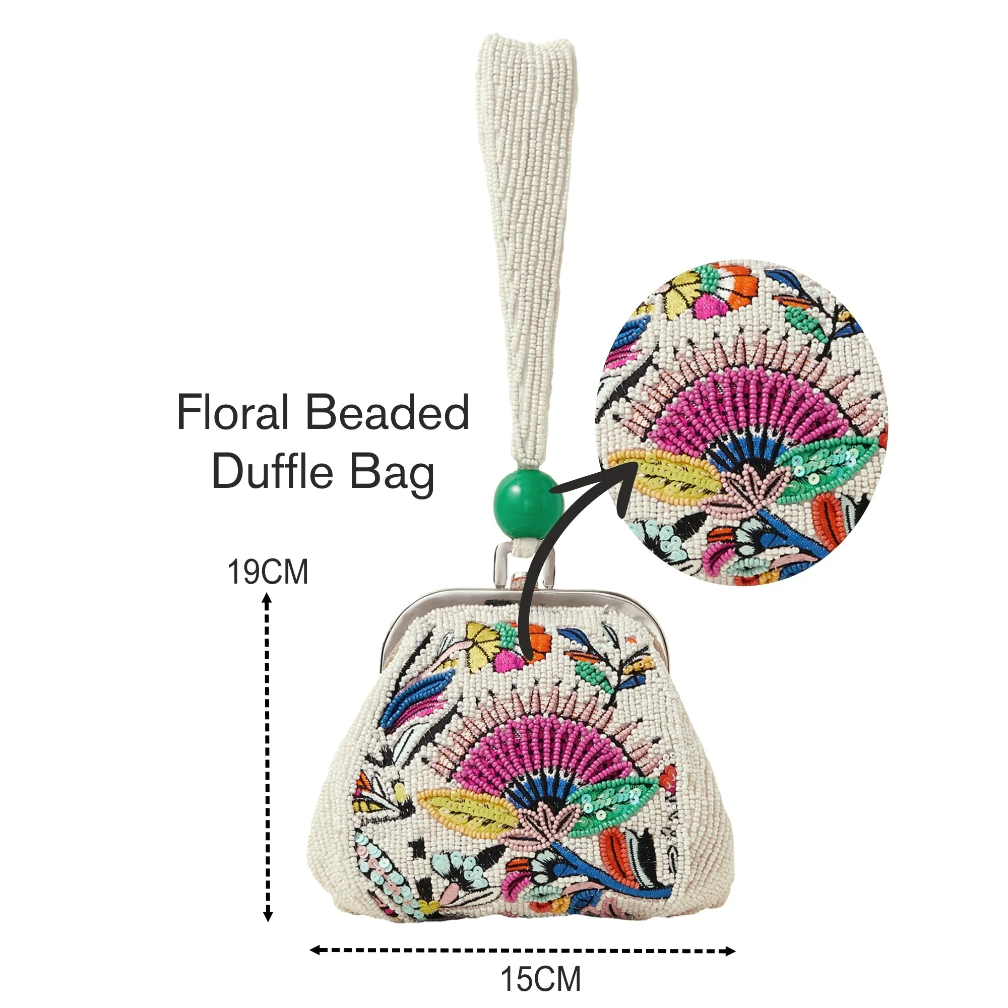 Accessorize London Women's White Floral Beaded Duffle Bag