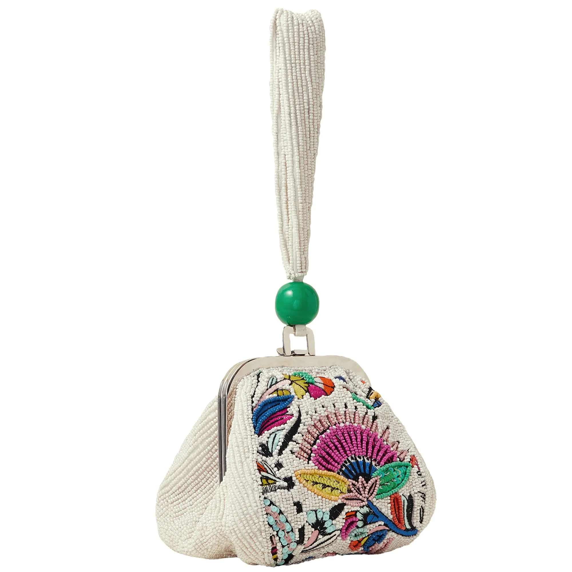 Accessorize London Women's White Floral Beaded Duffle Bag