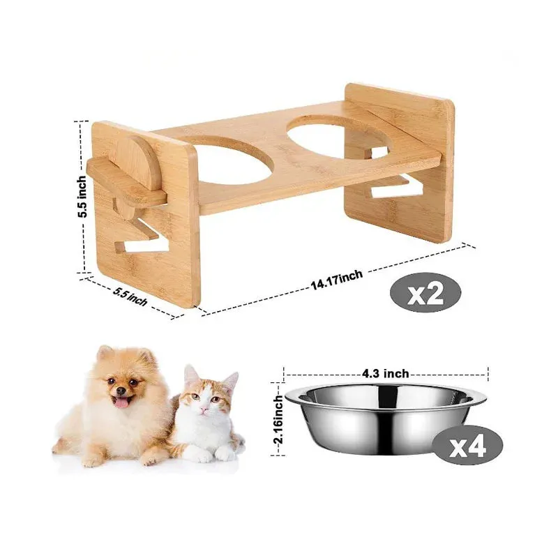 Adjustable Elevated Pet Feeding Bowl Rack - Set of 2 Bowls, 4-Speed Height Adjustment for Cats & Dogs