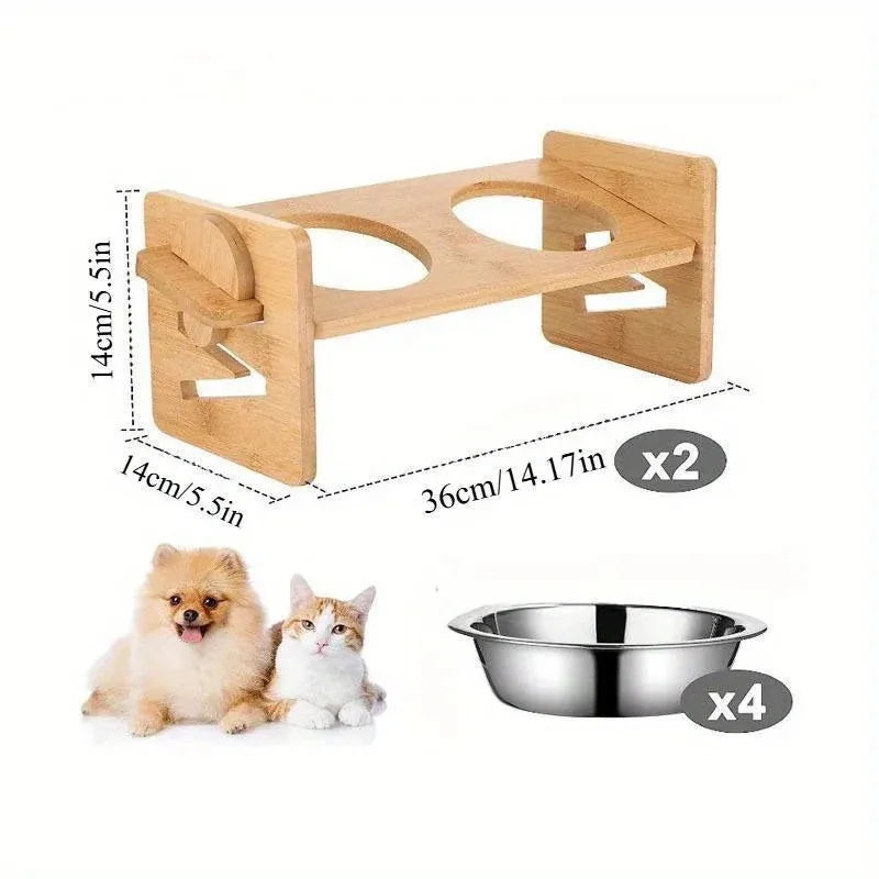 Adjustable Elevated Pet Feeding Bowl Rack - Set of 2 Bowls, 4-Speed Height Adjustment for Cats & Dogs