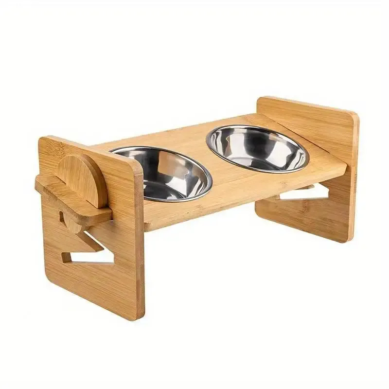 Adjustable Elevated Pet Feeding Bowl Rack - Set of 2 Bowls, 4-Speed Height Adjustment for Cats & Dogs