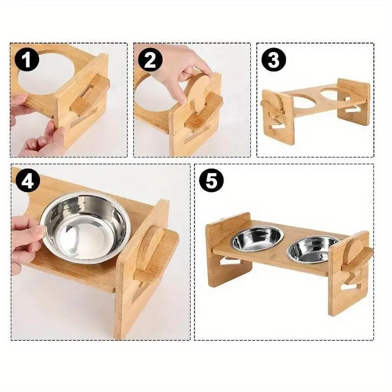 Adjustable Elevated Pet Feeding Bowl Rack - Set of 2 Bowls, 4-Speed Height Adjustment for Cats & Dogs