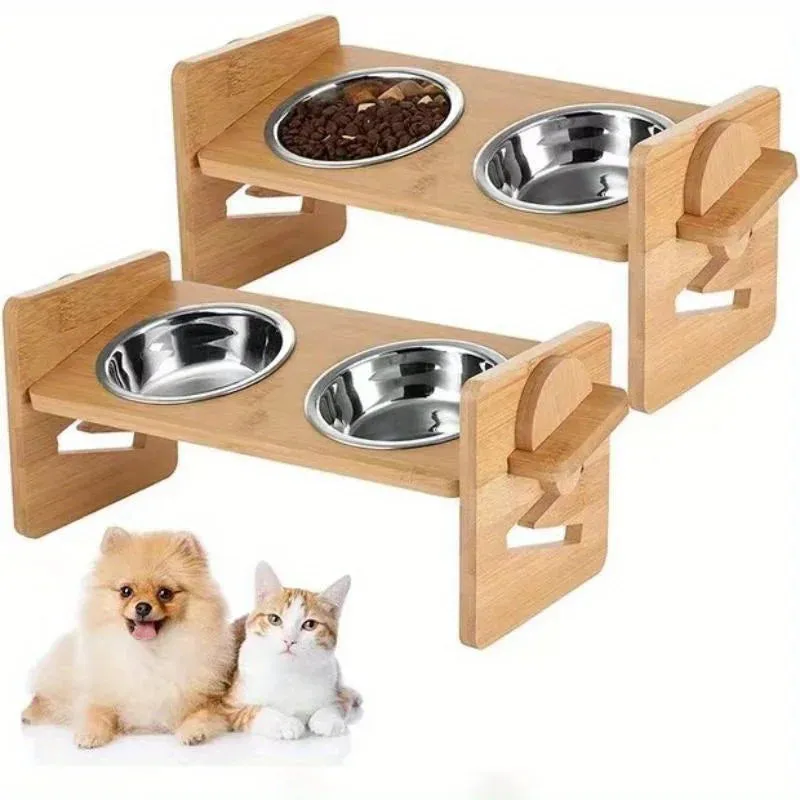 Adjustable Elevated Pet Feeding Bowl Rack - Set of 2 Bowls, 4-Speed Height Adjustment for Cats & Dogs