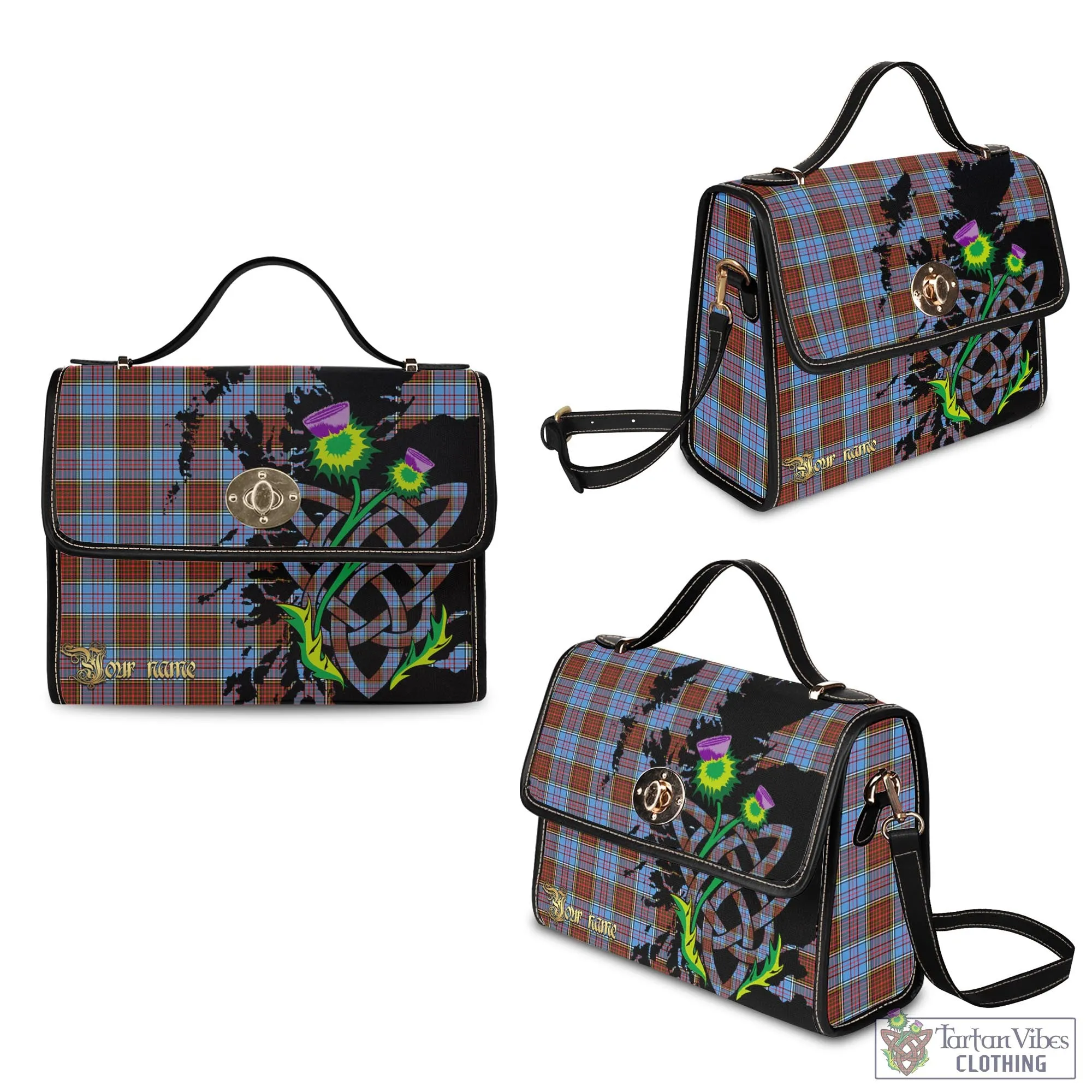 Anderson Modern Tartan Waterproof Canvas Bag with Scotland Map and Thistle Celtic Accents