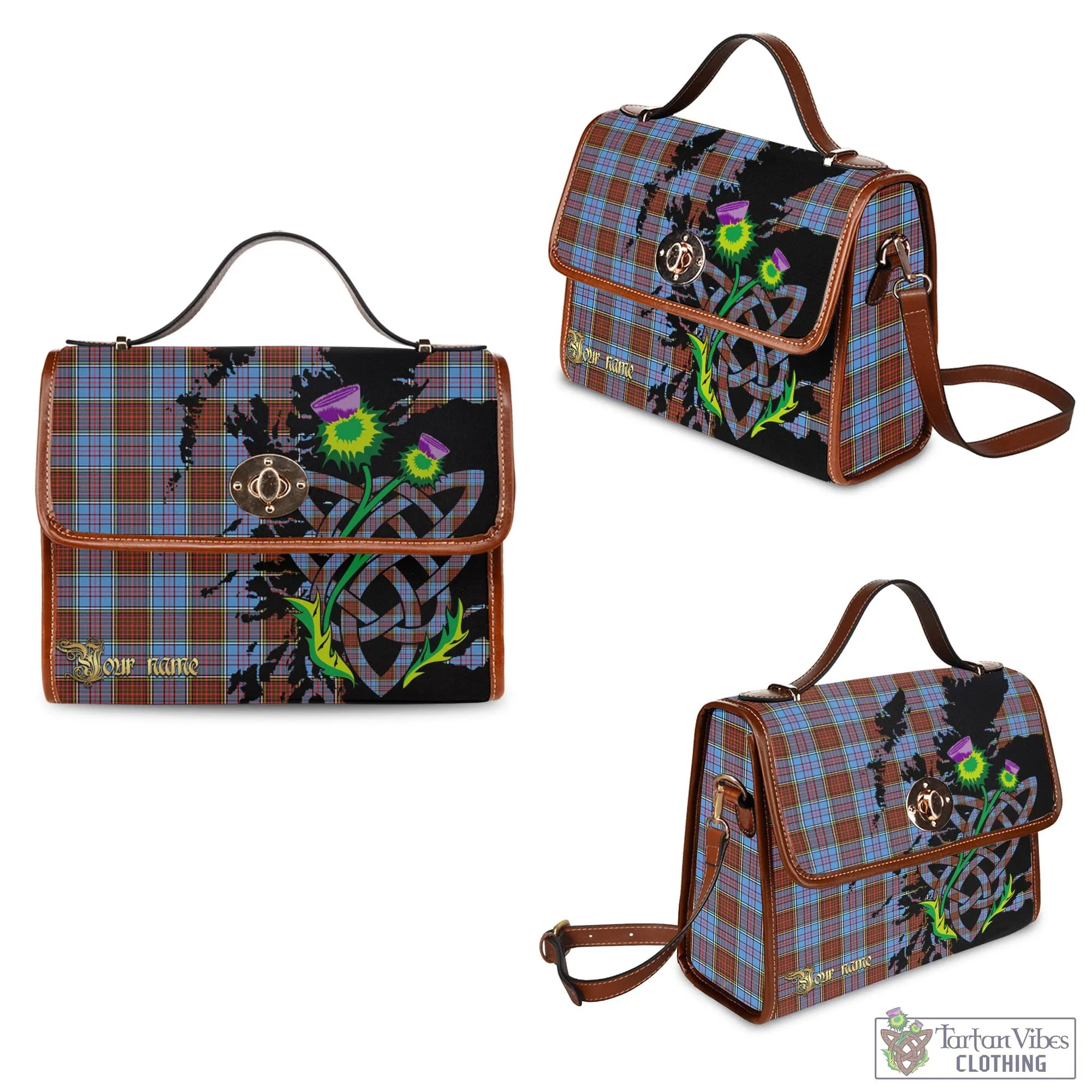 Anderson Modern Tartan Waterproof Canvas Bag with Scotland Map and Thistle Celtic Accents