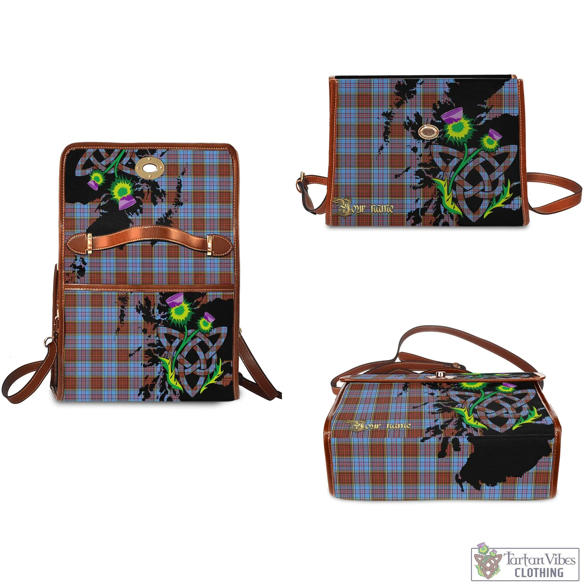 Anderson Modern Tartan Waterproof Canvas Bag with Scotland Map and Thistle Celtic Accents