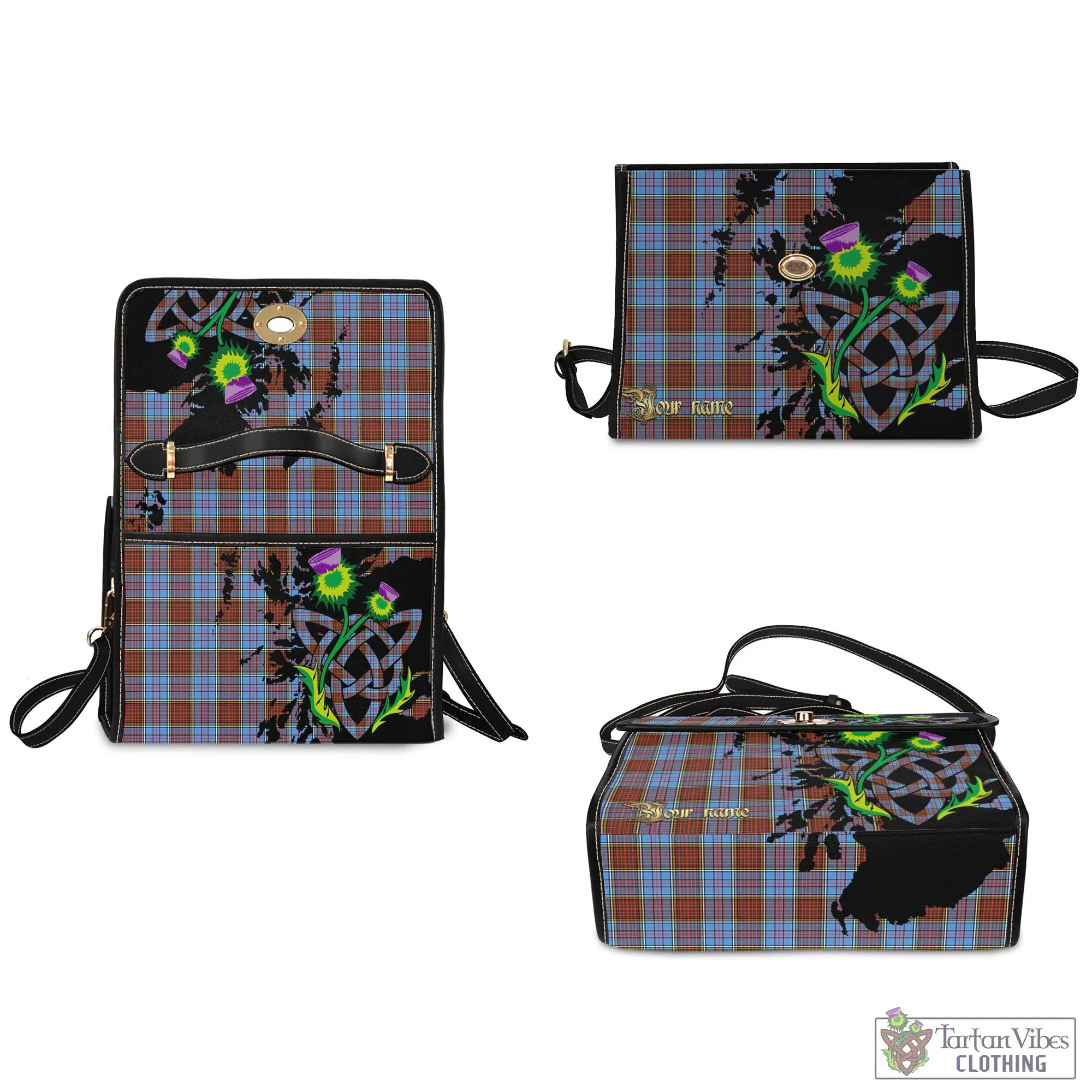 Anderson Modern Tartan Waterproof Canvas Bag with Scotland Map and Thistle Celtic Accents