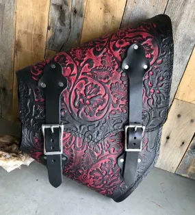 Ant Red Oak Leaf Leather Saddle Bag Universa Softail Hardtail Chopper Motorcycle