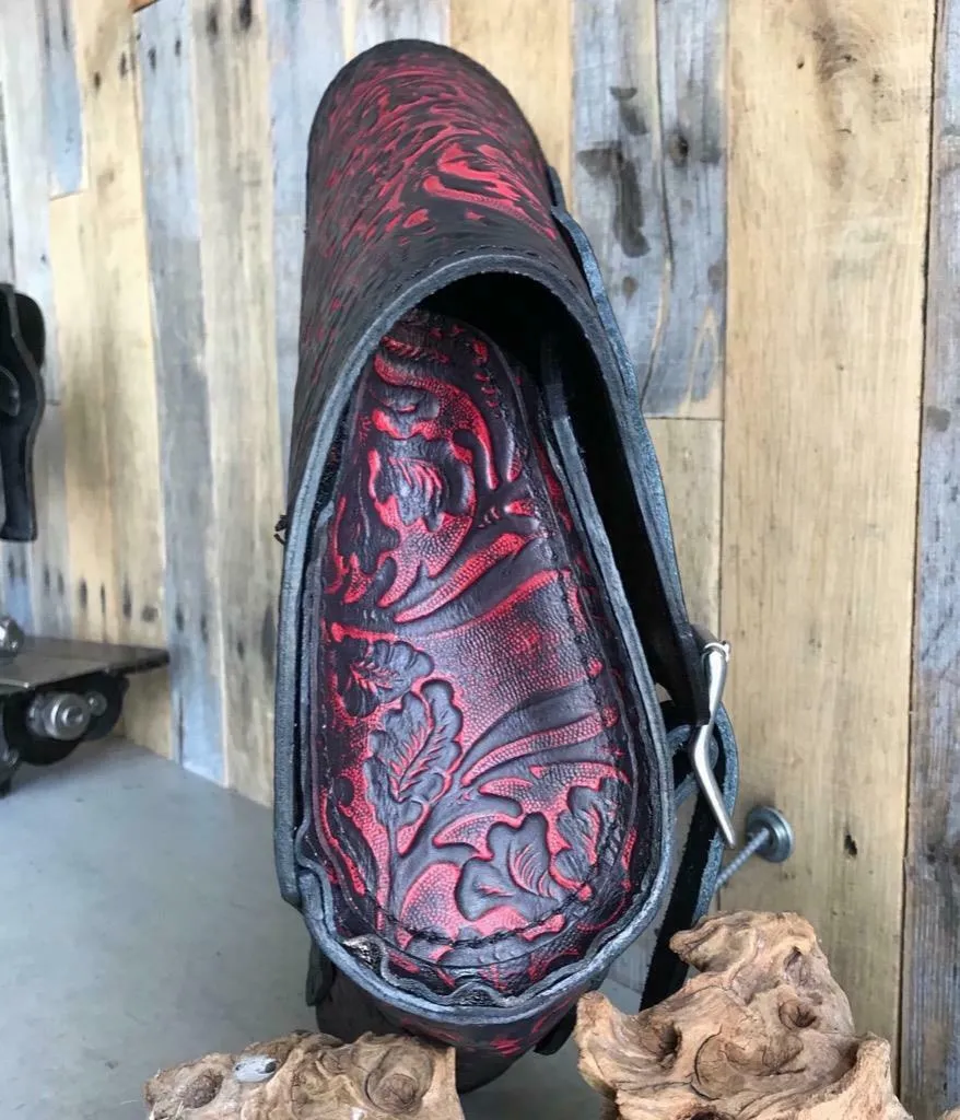 Ant Red Oak Leaf Leather Saddle Bag Universa Softail Hardtail Chopper Motorcycle