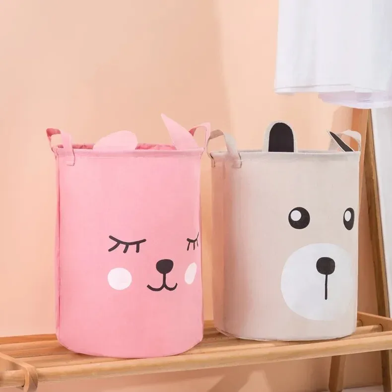 Anyhouz Storage Bag Rabbit Waterproof Folding Clothing Organizer Cartoon Cloth Art Storage Bucket Travel Wardrobe Organizer