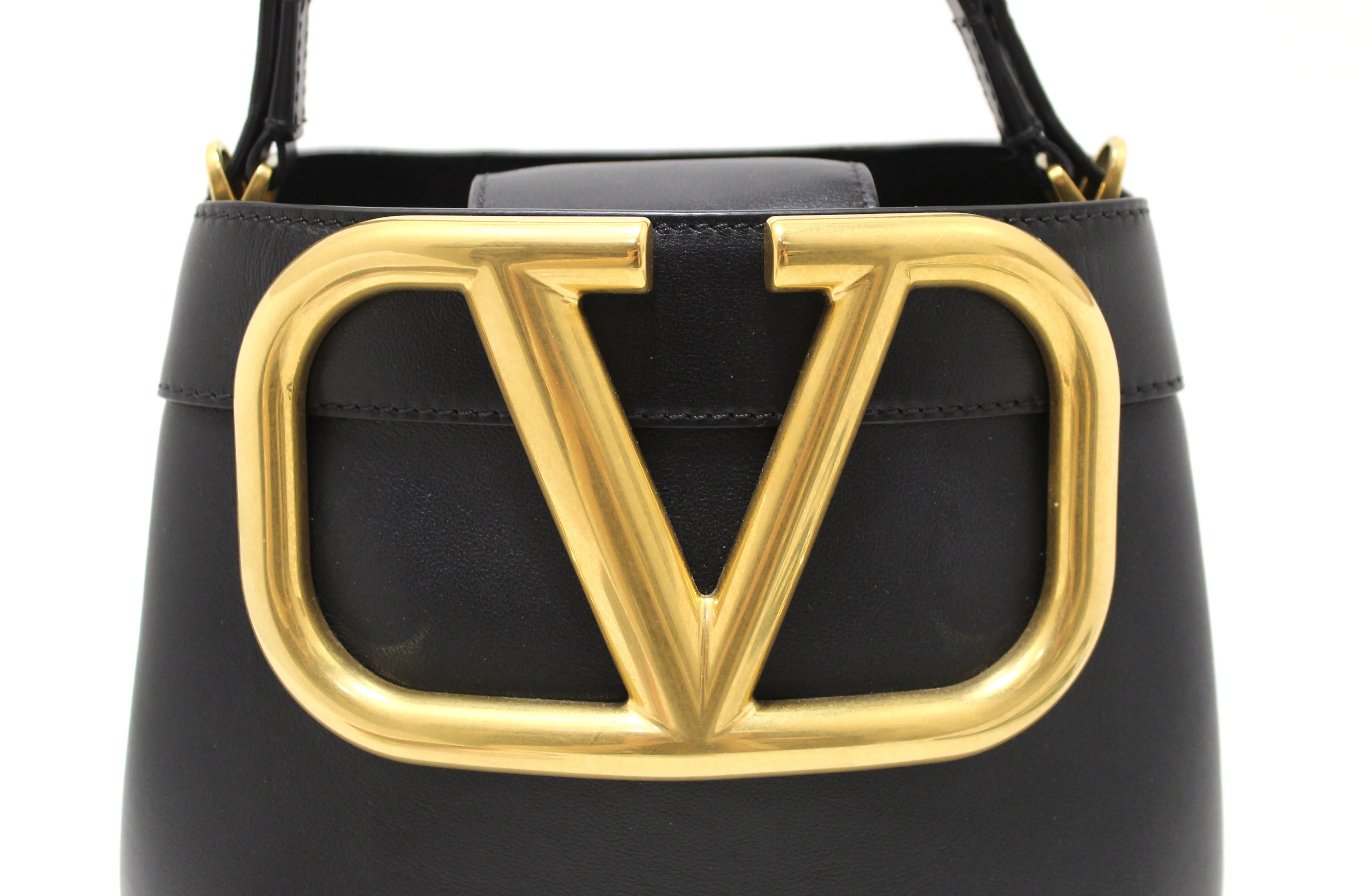 Authentic Valentino Black Leather Supervee Top Handle Bag