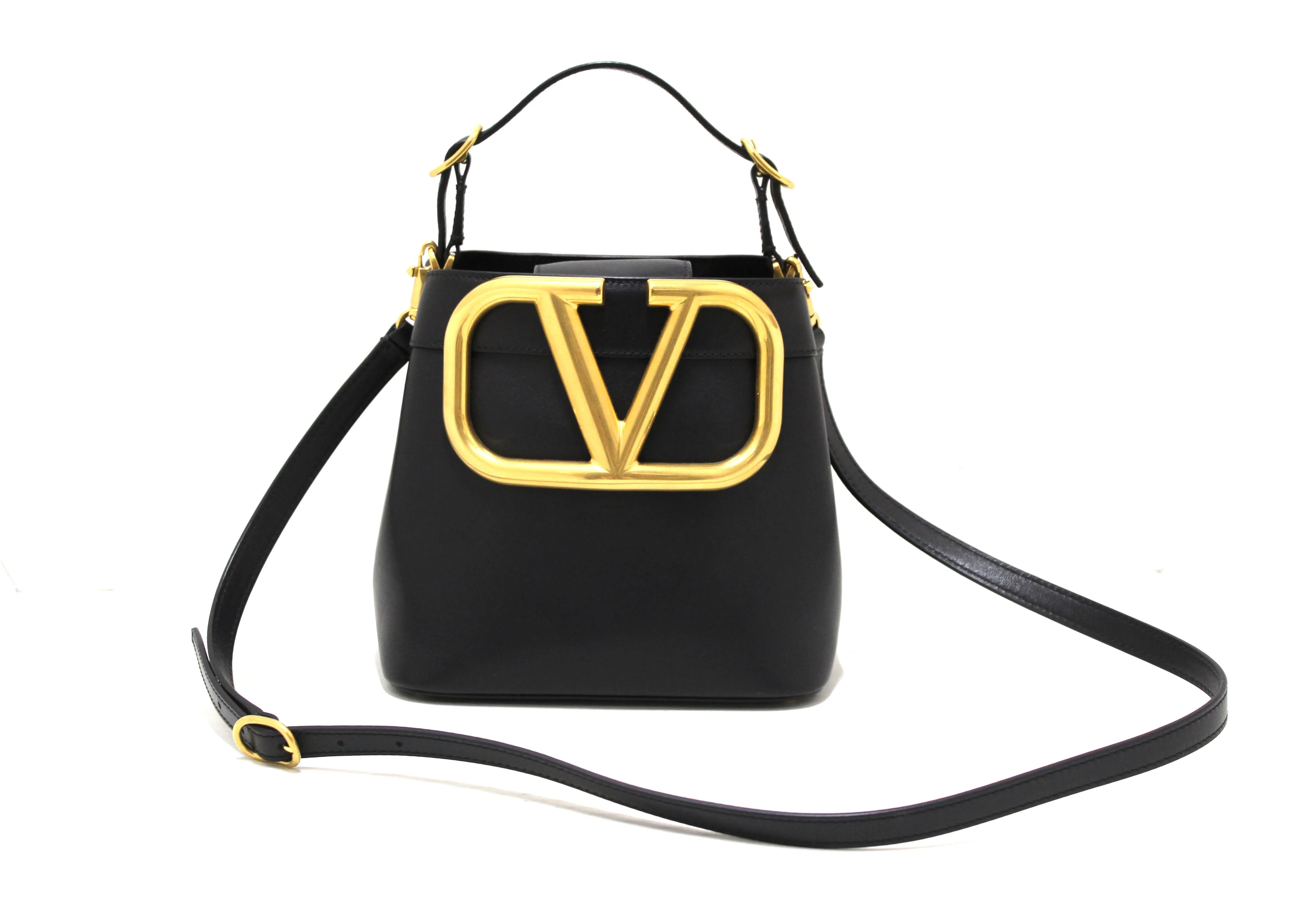 Authentic Valentino Black Leather Supervee Top Handle Bag