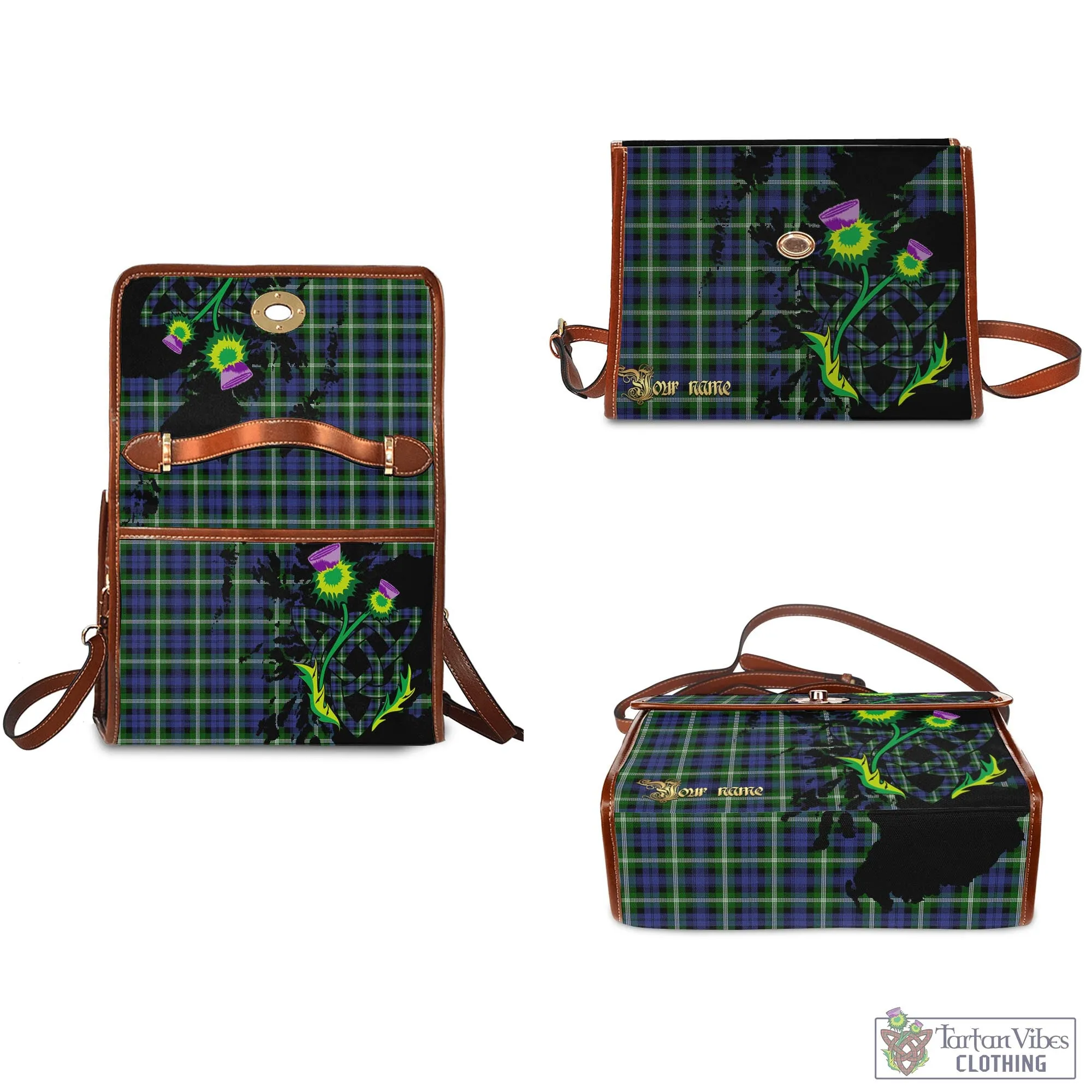 Baillie (Bailey) Tartan Waterproof Canvas Bag with Scotland Map and Thistle Celtic Accents