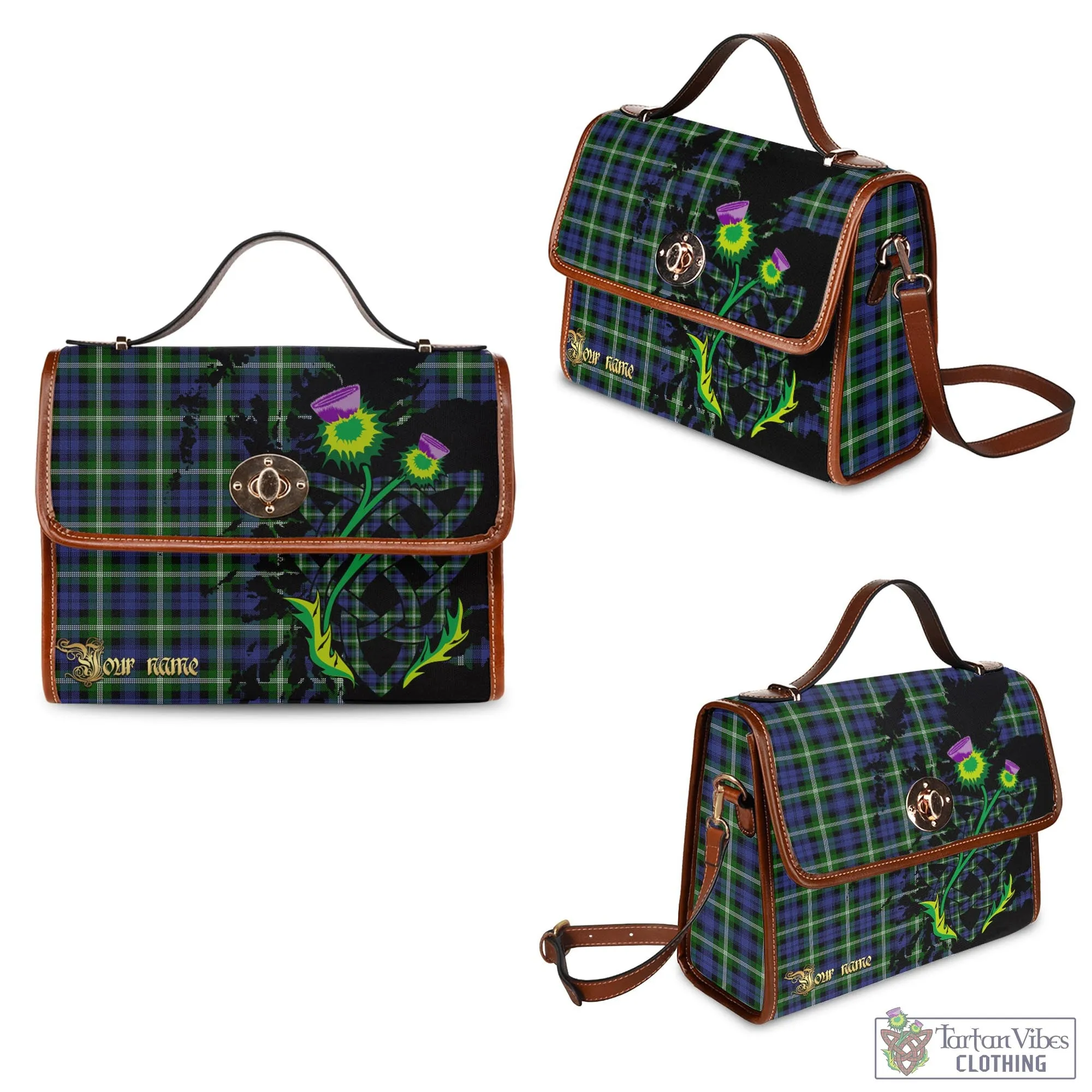 Baillie (Bailey) Tartan Waterproof Canvas Bag with Scotland Map and Thistle Celtic Accents