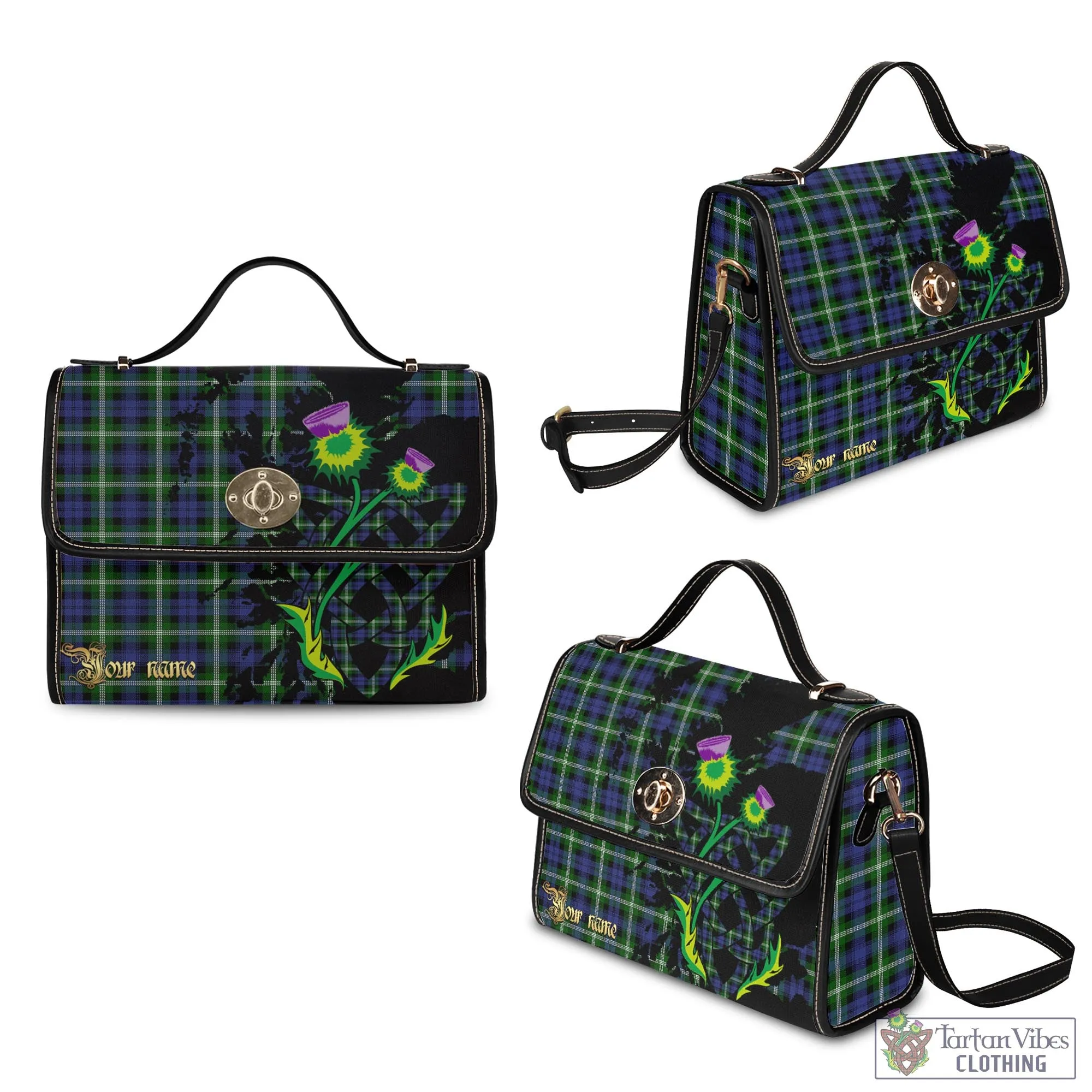 Baillie (Bailey) Tartan Waterproof Canvas Bag with Scotland Map and Thistle Celtic Accents