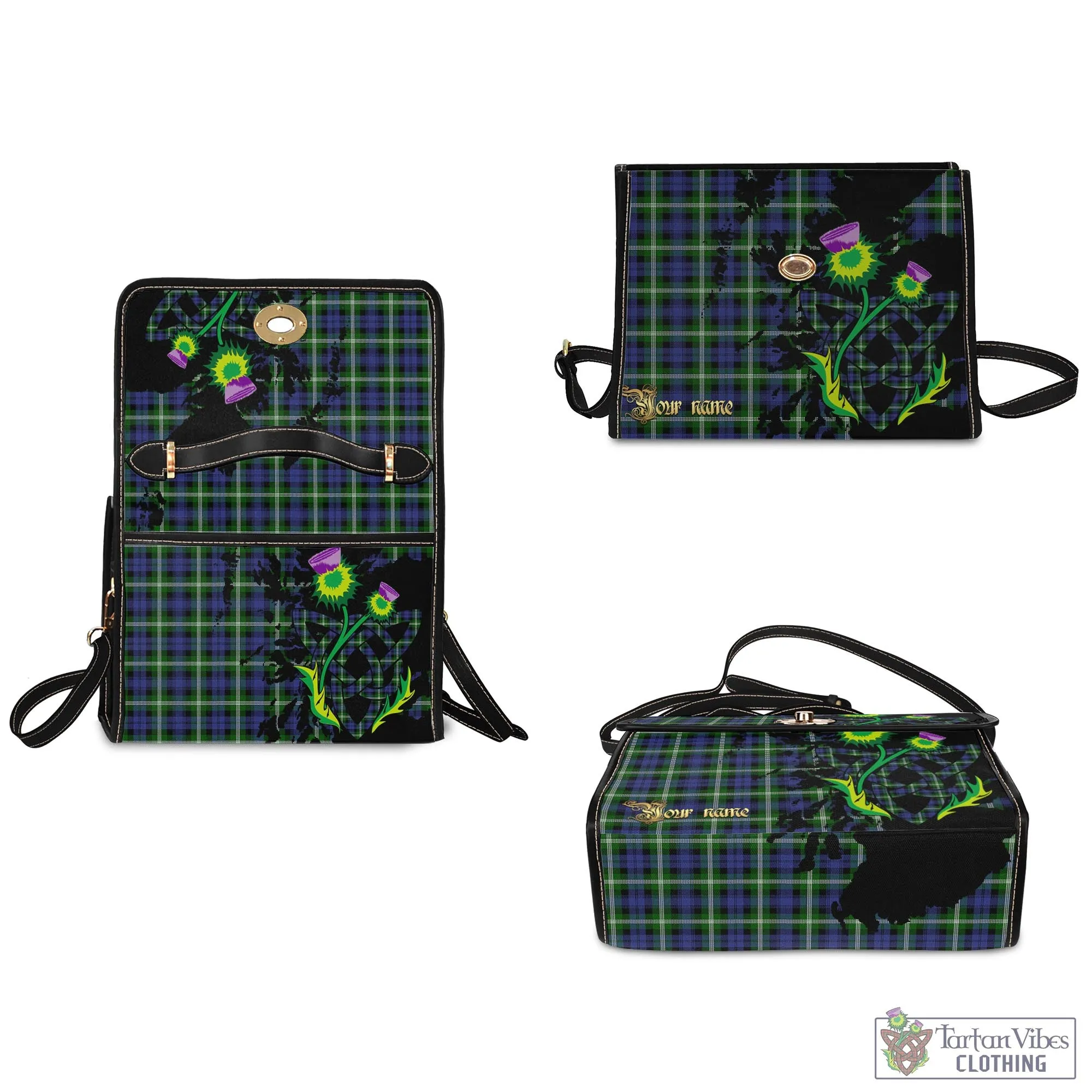 Baillie (Bailey) Tartan Waterproof Canvas Bag with Scotland Map and Thistle Celtic Accents