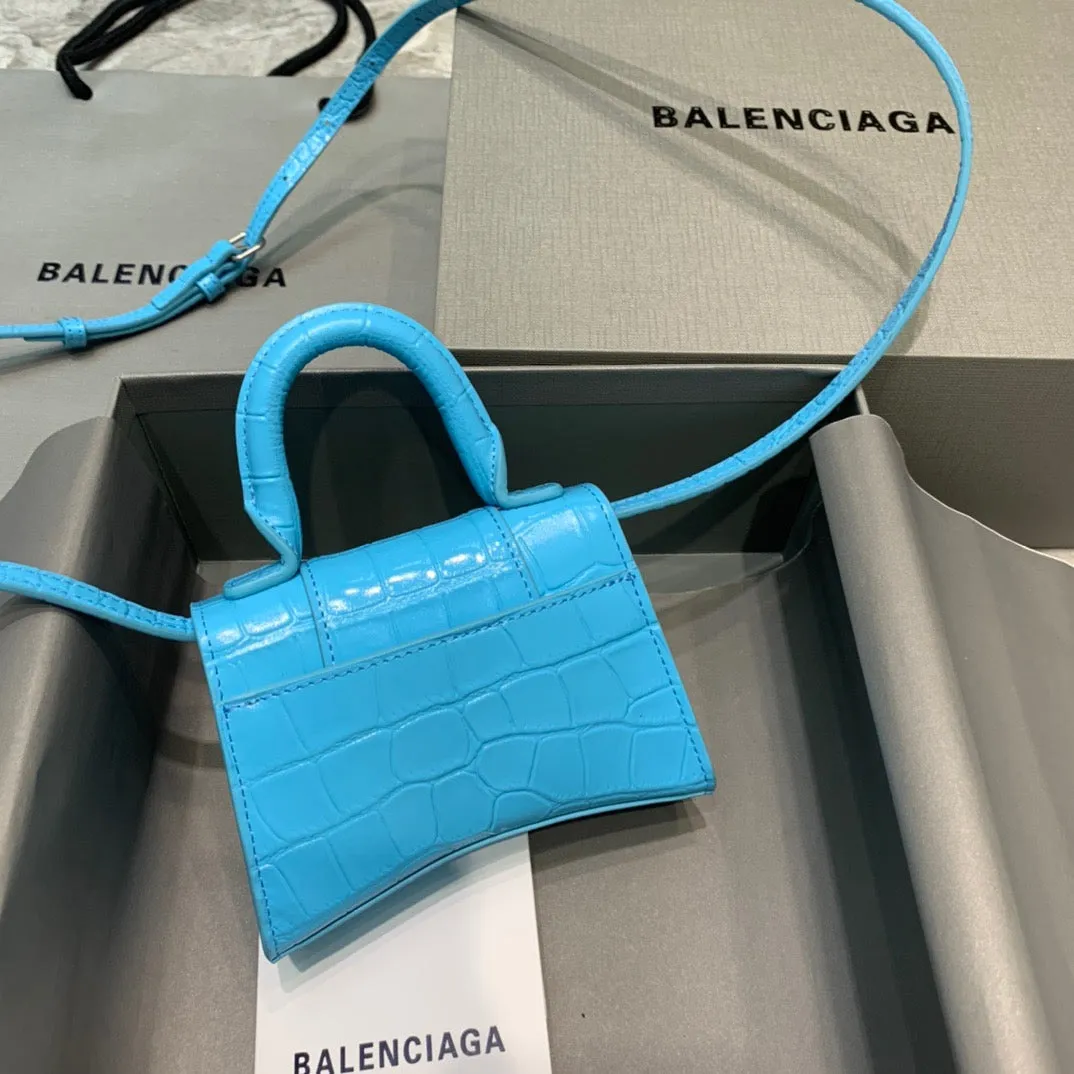 Balen Hourglass Mini Handbag In Blue, For Women,  Bags 4.7in/12cm