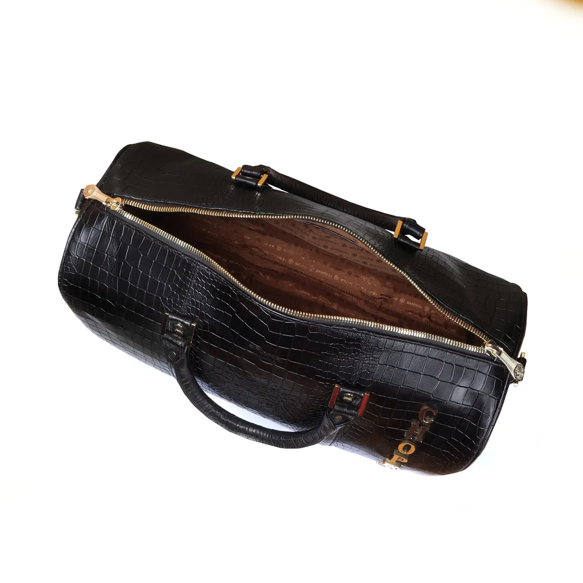 Bespoke "CHOPRAS" Metal Initial Deep cut Leather Duffle bag/Gym bag