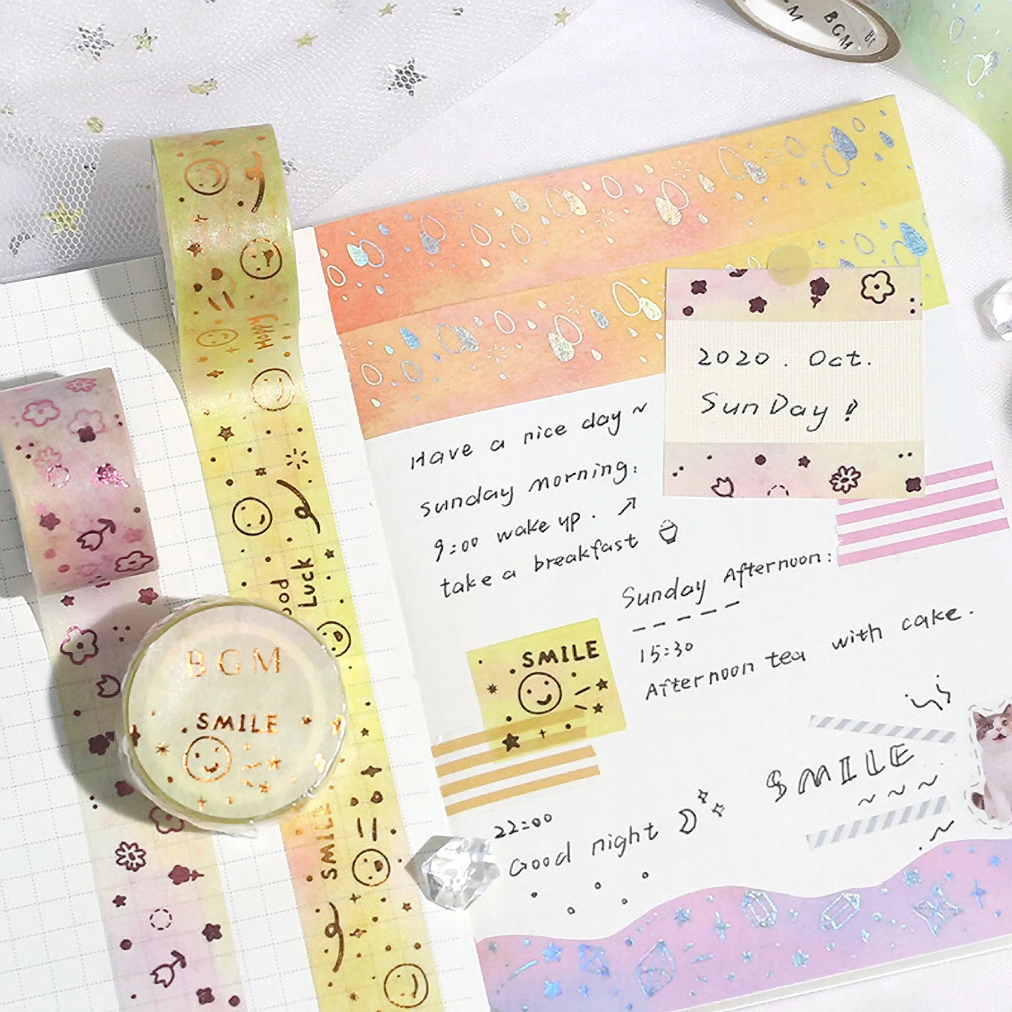 BGM Macaroon Flowers Tulips Sakura Cherry Blossoms Silver Foil Washi Tape