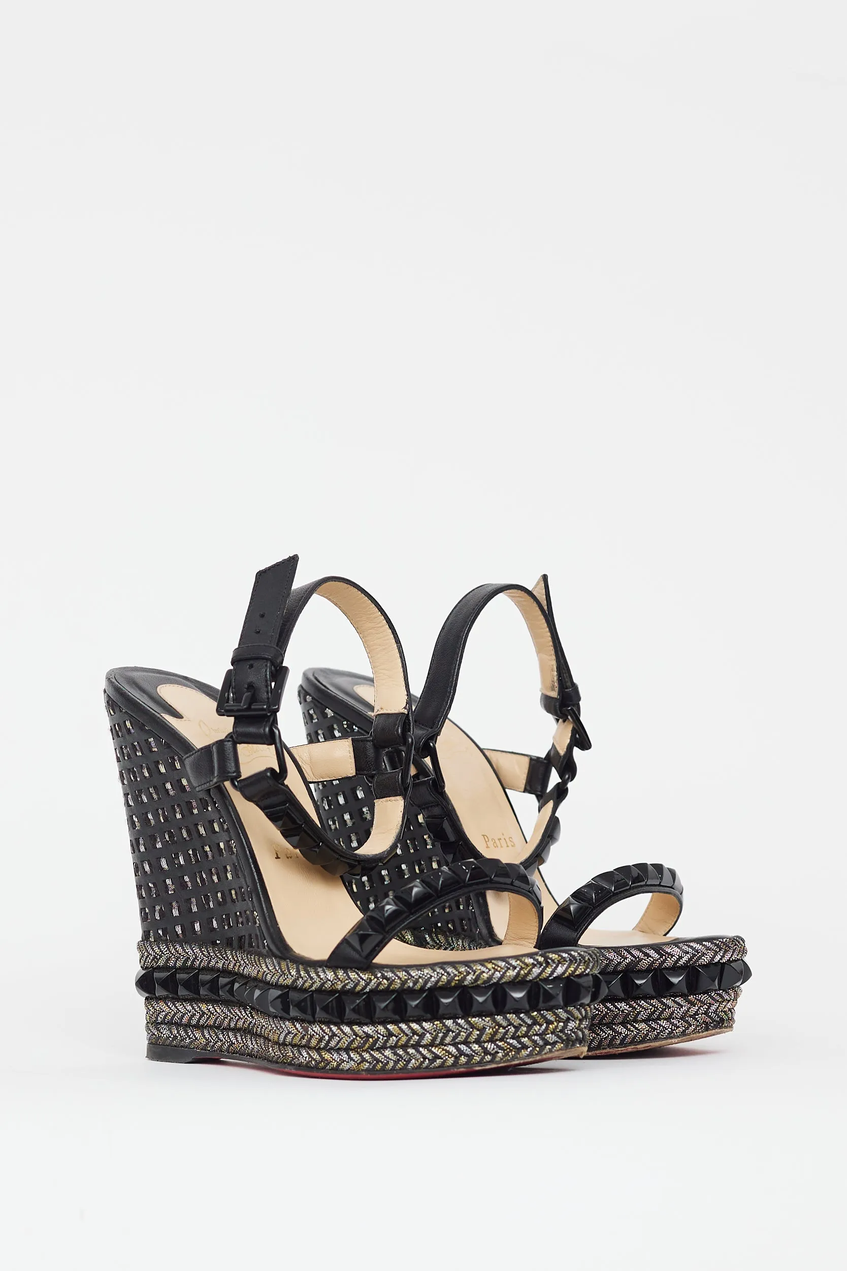 Black & Gold Cataclou Studded Metallic Wedge Sandal