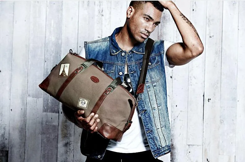 Black Fashion Canvas Mens Travel Bag Weekender Bag Duffle Bag Large Canvas Weekender Bag for Men