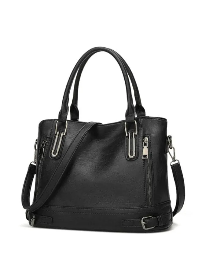 Black Leather Bag with detachable Shoulder Strap