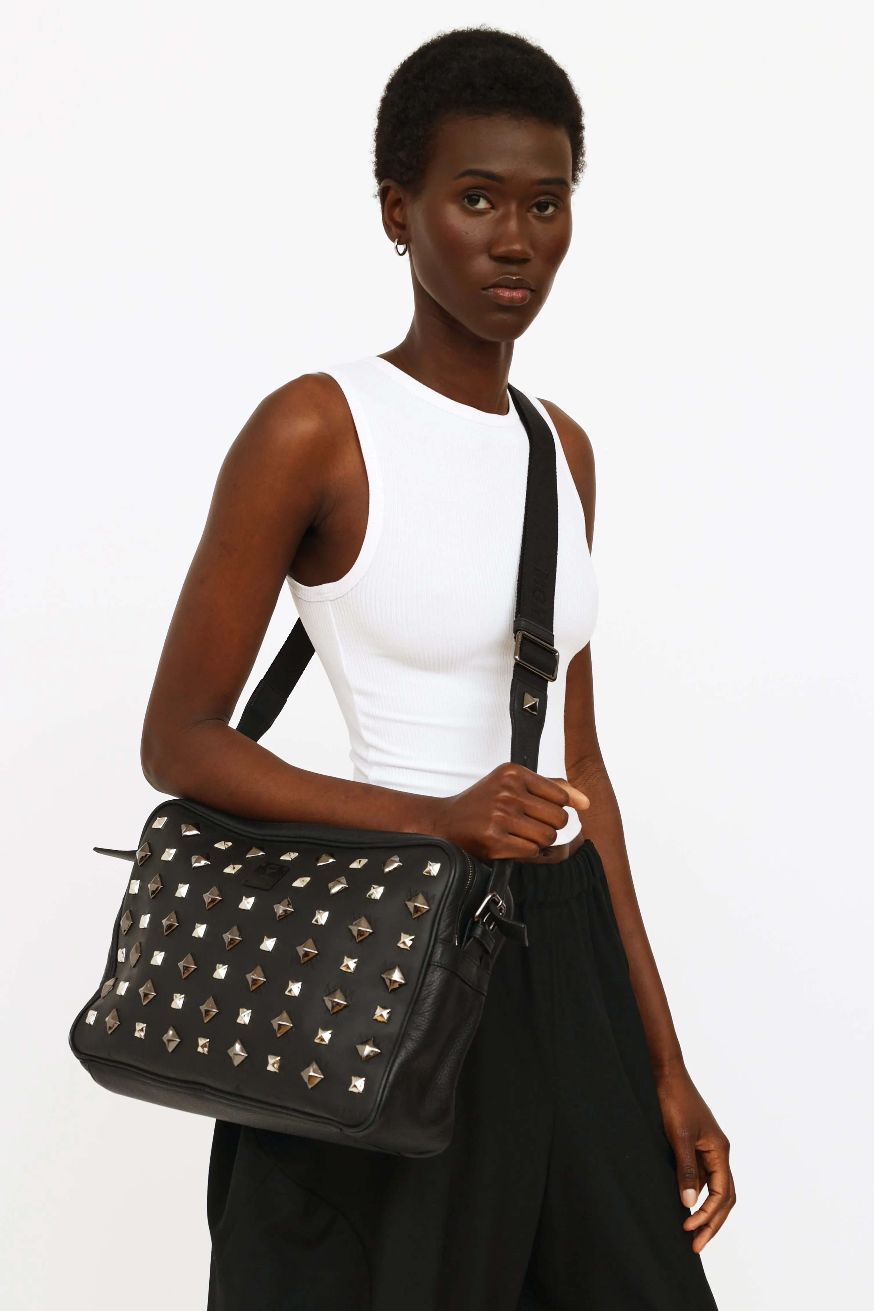 Black Monogram Studded Messenger Bag