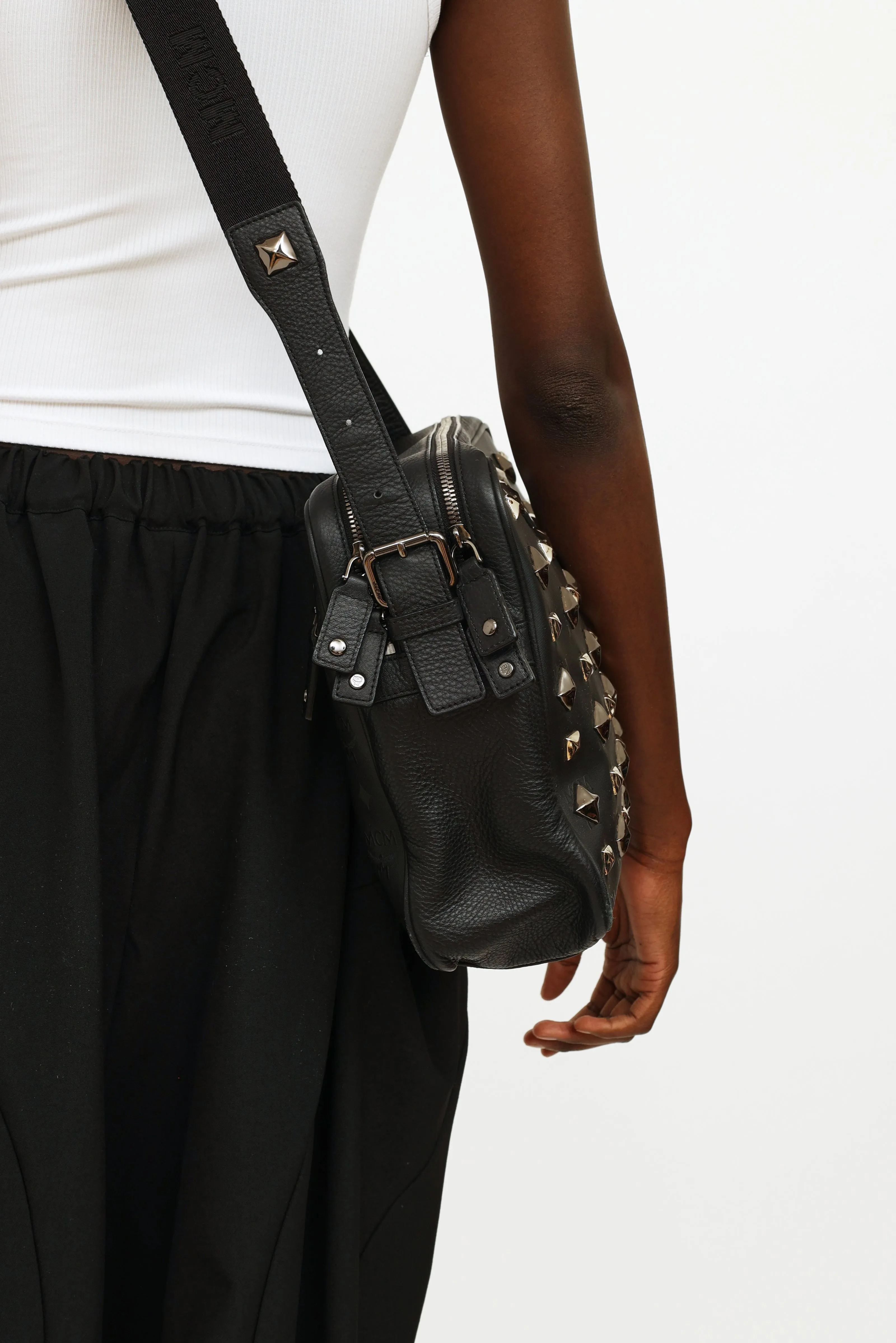 Black Monogram Studded Messenger Bag