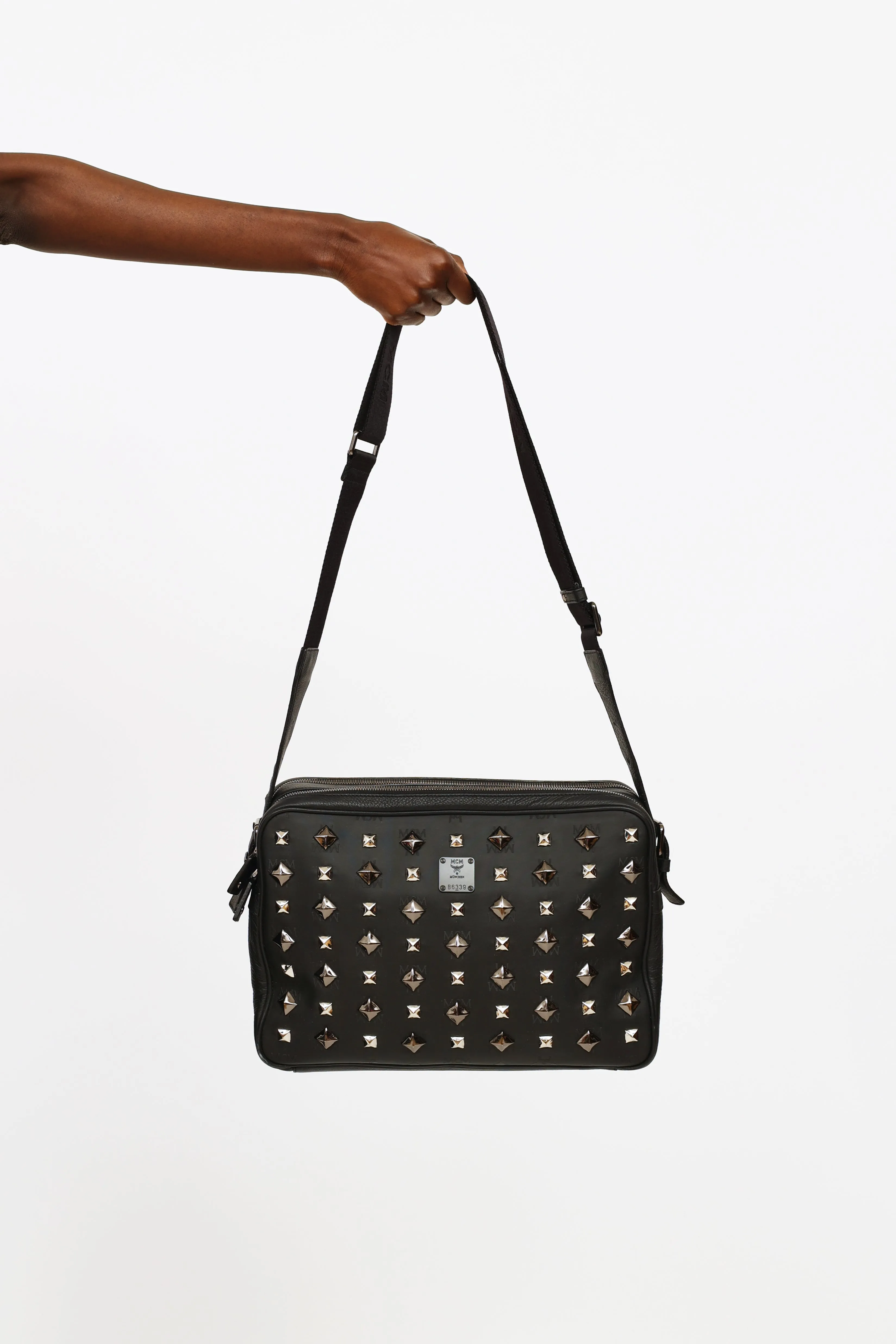 Black Monogram Studded Messenger Bag