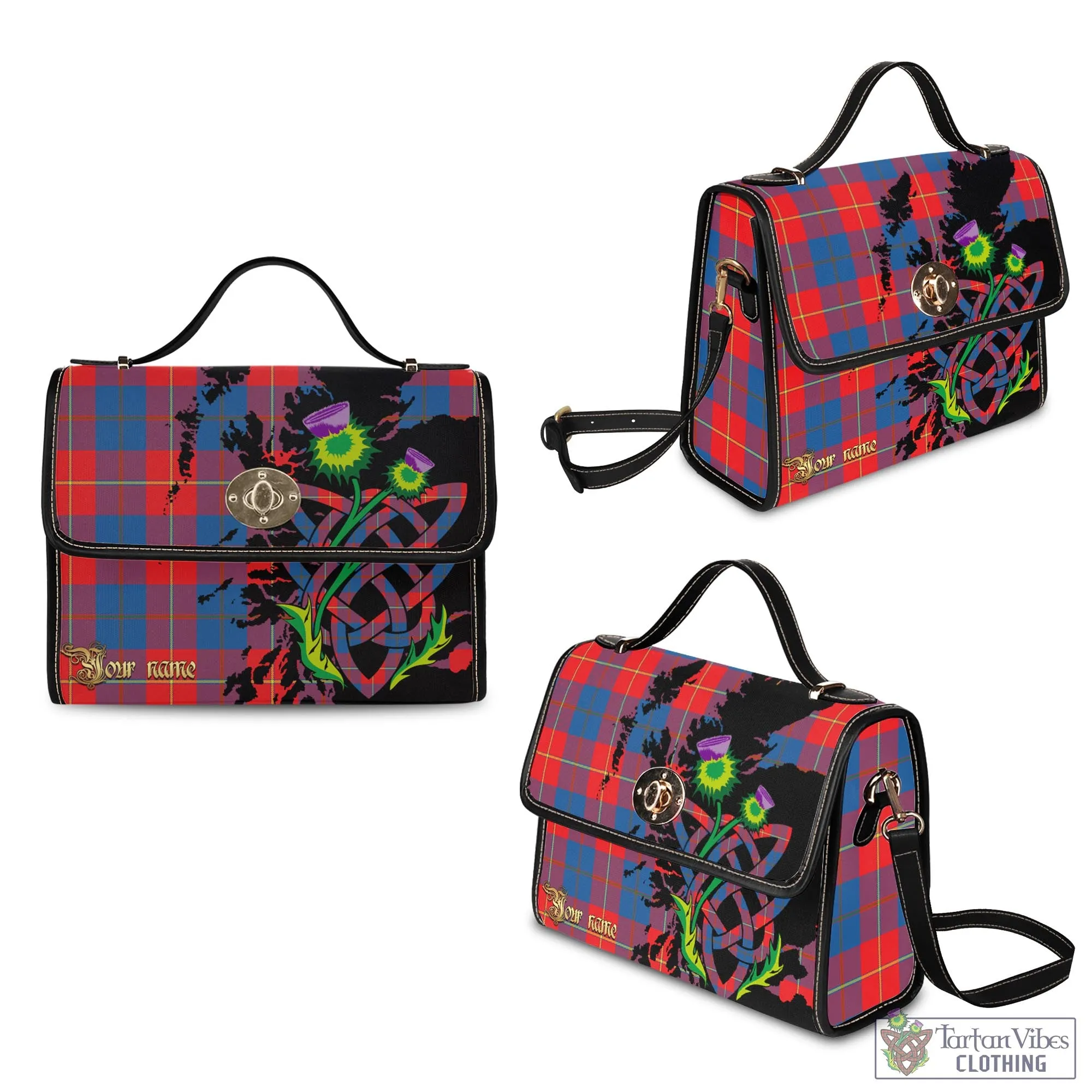 Blane Tartan Waterproof Canvas Bag with Scotland Map and Thistle Celtic Accents