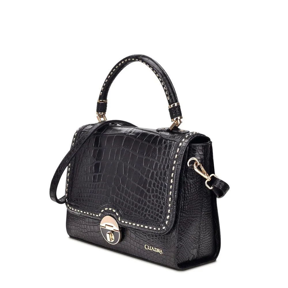 BO376AL - Cuadra black fashion alligator leather ladies purse handbag for women