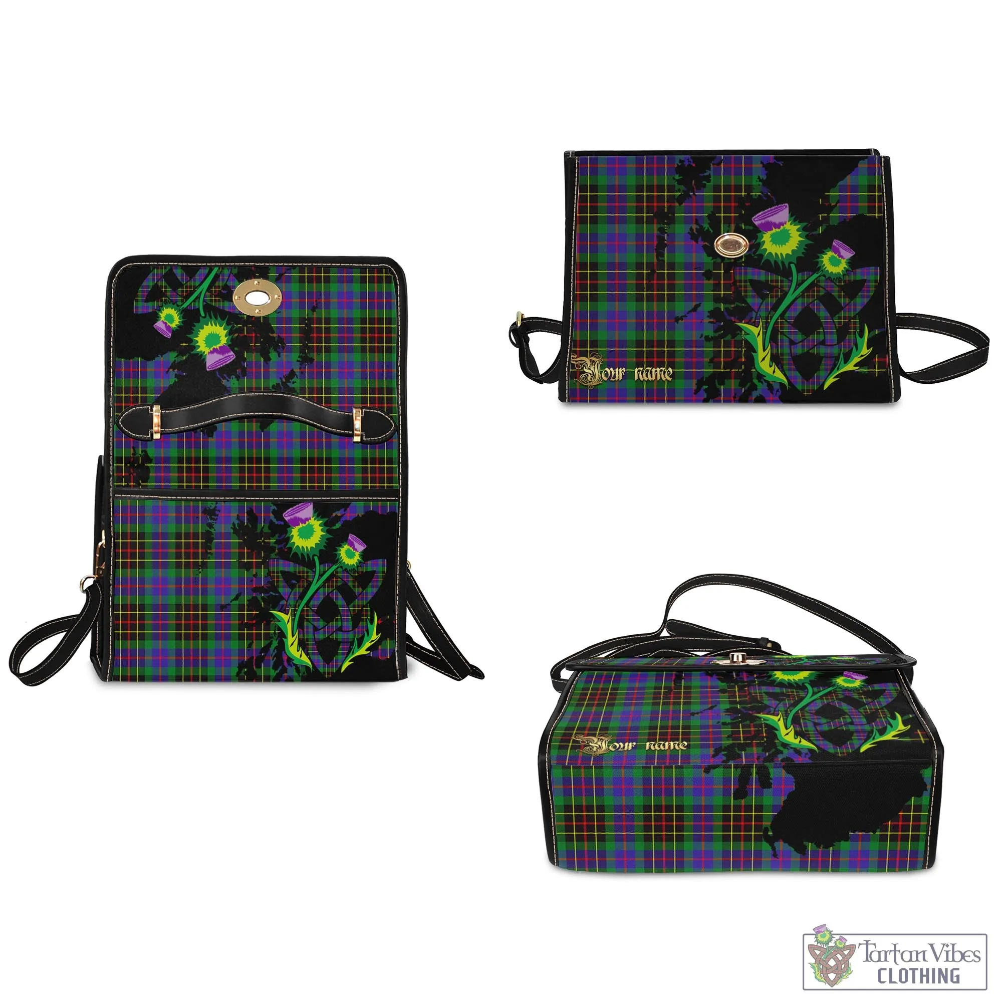 Brodie Hunting Modern Tartan Waterproof Canvas Bag with Scotland Map and Thistle Celtic Accents