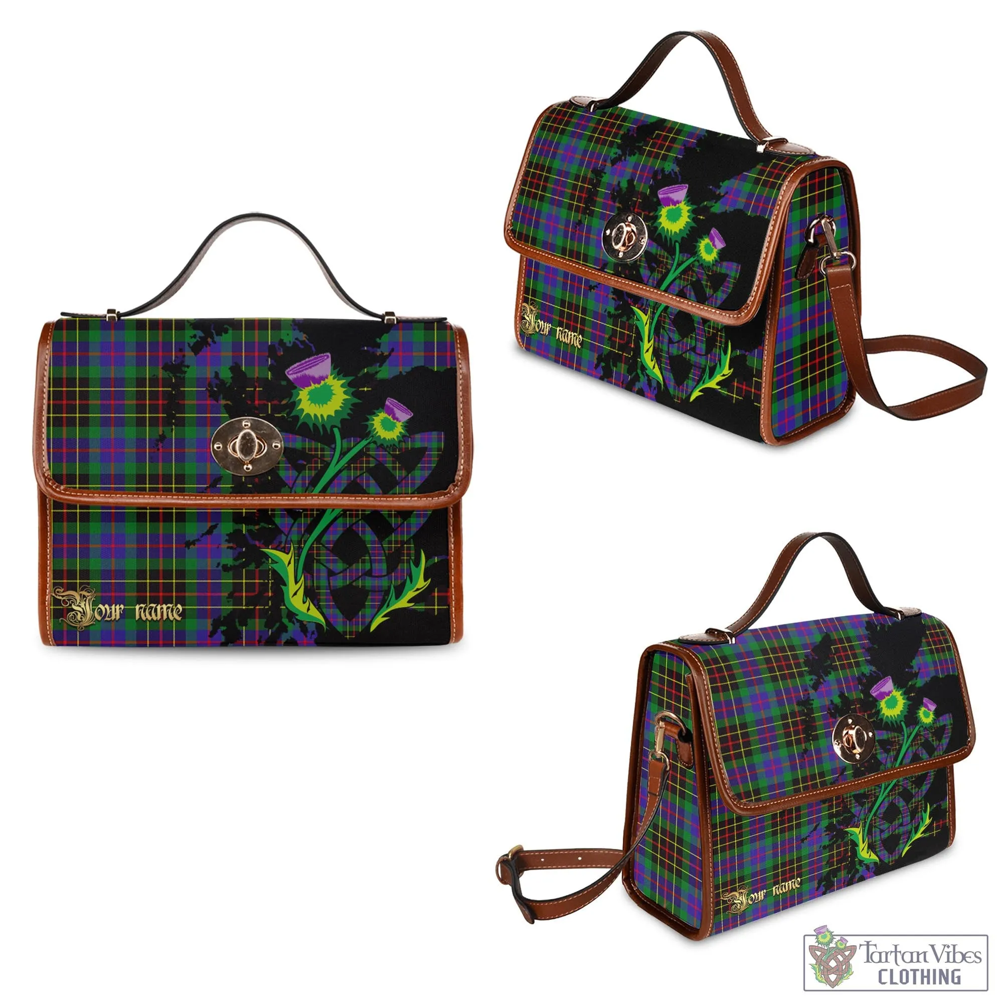 Brodie Hunting Modern Tartan Waterproof Canvas Bag with Scotland Map and Thistle Celtic Accents