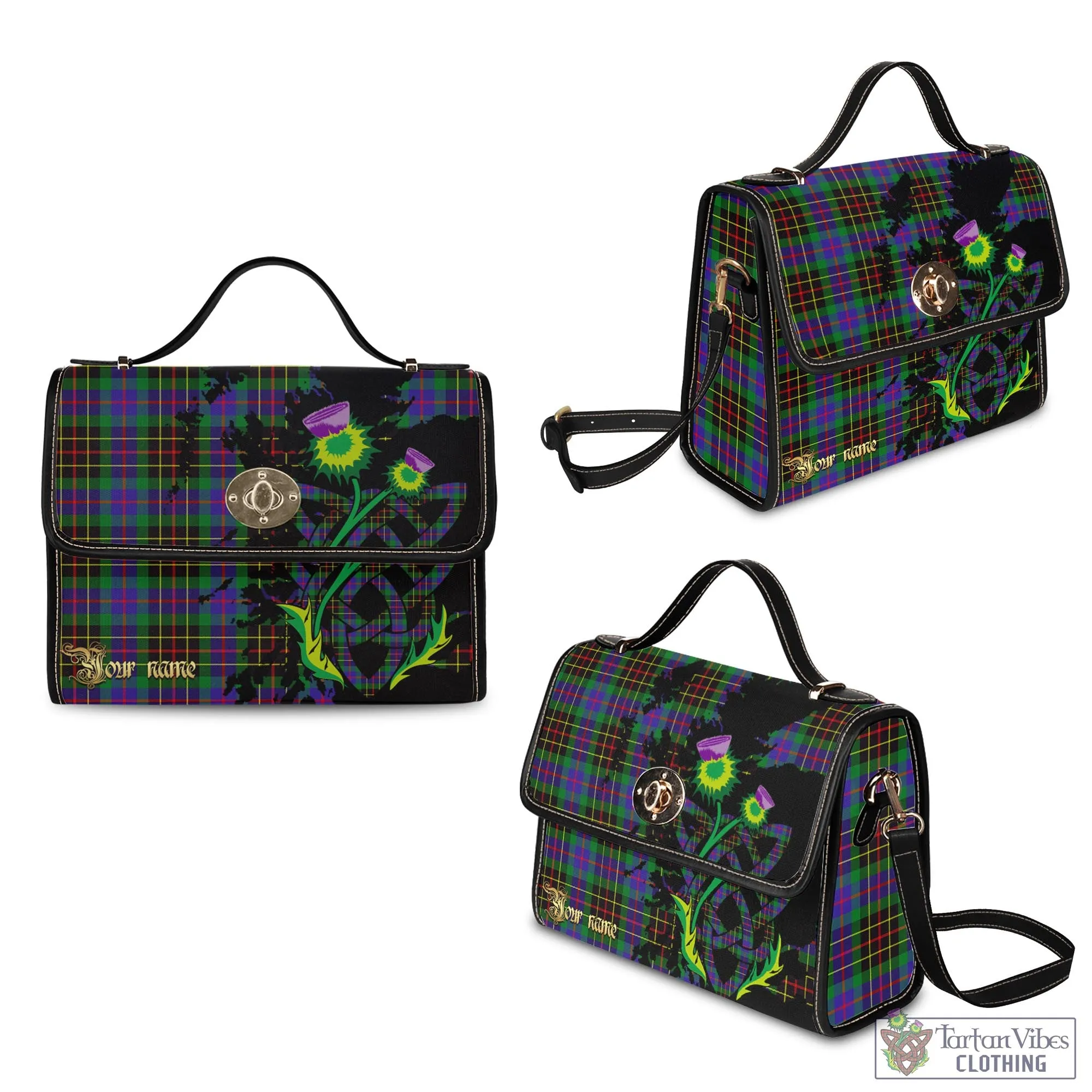 Brodie Hunting Modern Tartan Waterproof Canvas Bag with Scotland Map and Thistle Celtic Accents