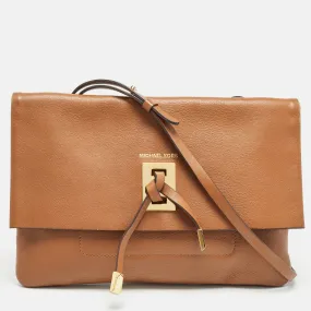 Brown Leather Fold Over Flap Shoulder Bag