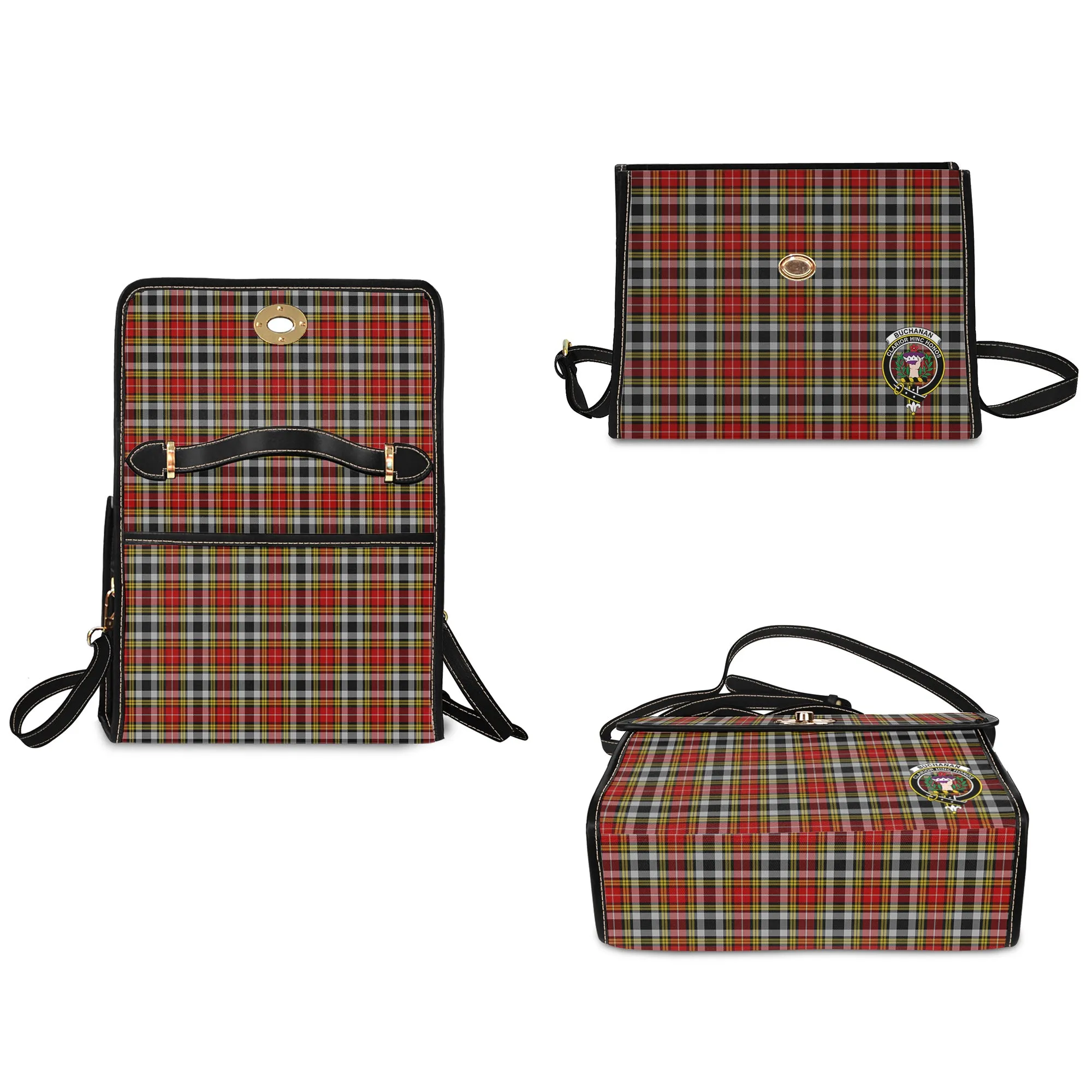 Buchanan Old Dress Tartan Waterproof Canvas Bag with Family Crest