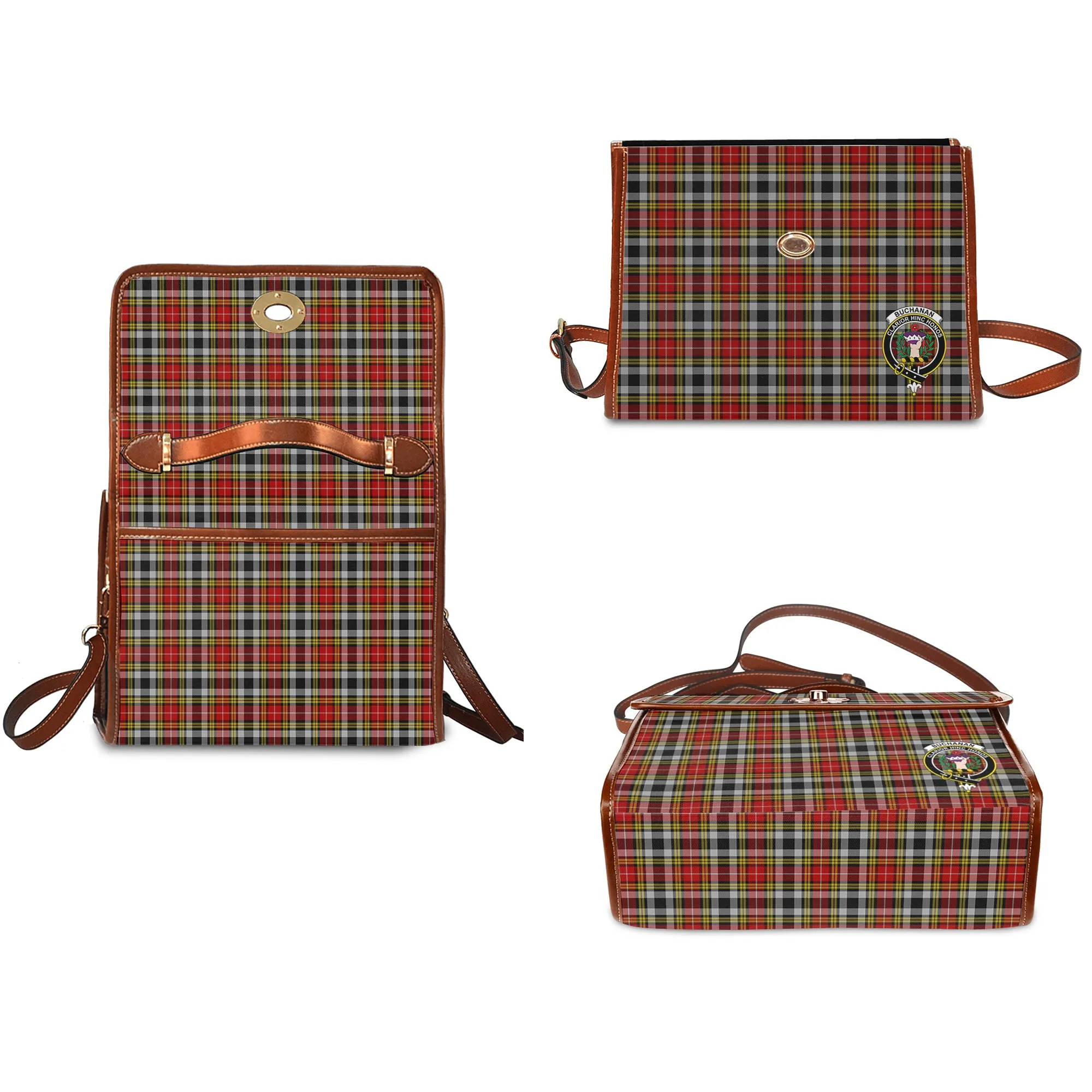 Buchanan Old Dress Tartan Waterproof Canvas Bag with Family Crest