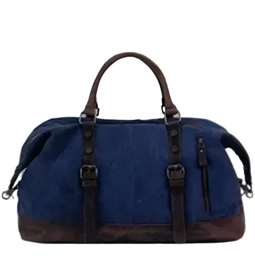 Canvas & Leather Messenger Shoulder Bag - Blue