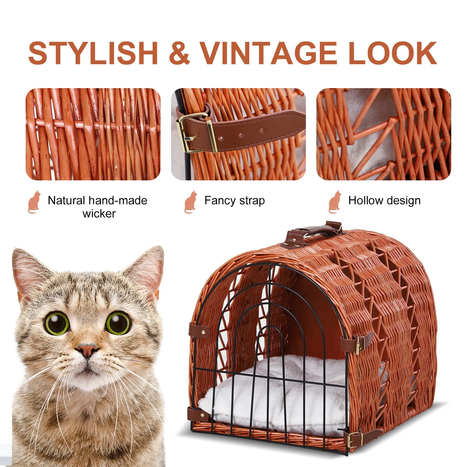 Cats Medium Portable Wicker Pet Travel Carrier Natural Tone