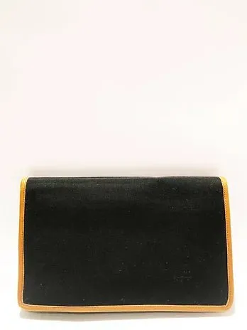 CELINE PARIS CLOTH LEATHER BLACK LOGO ENVELOPE CLUTCH BAG