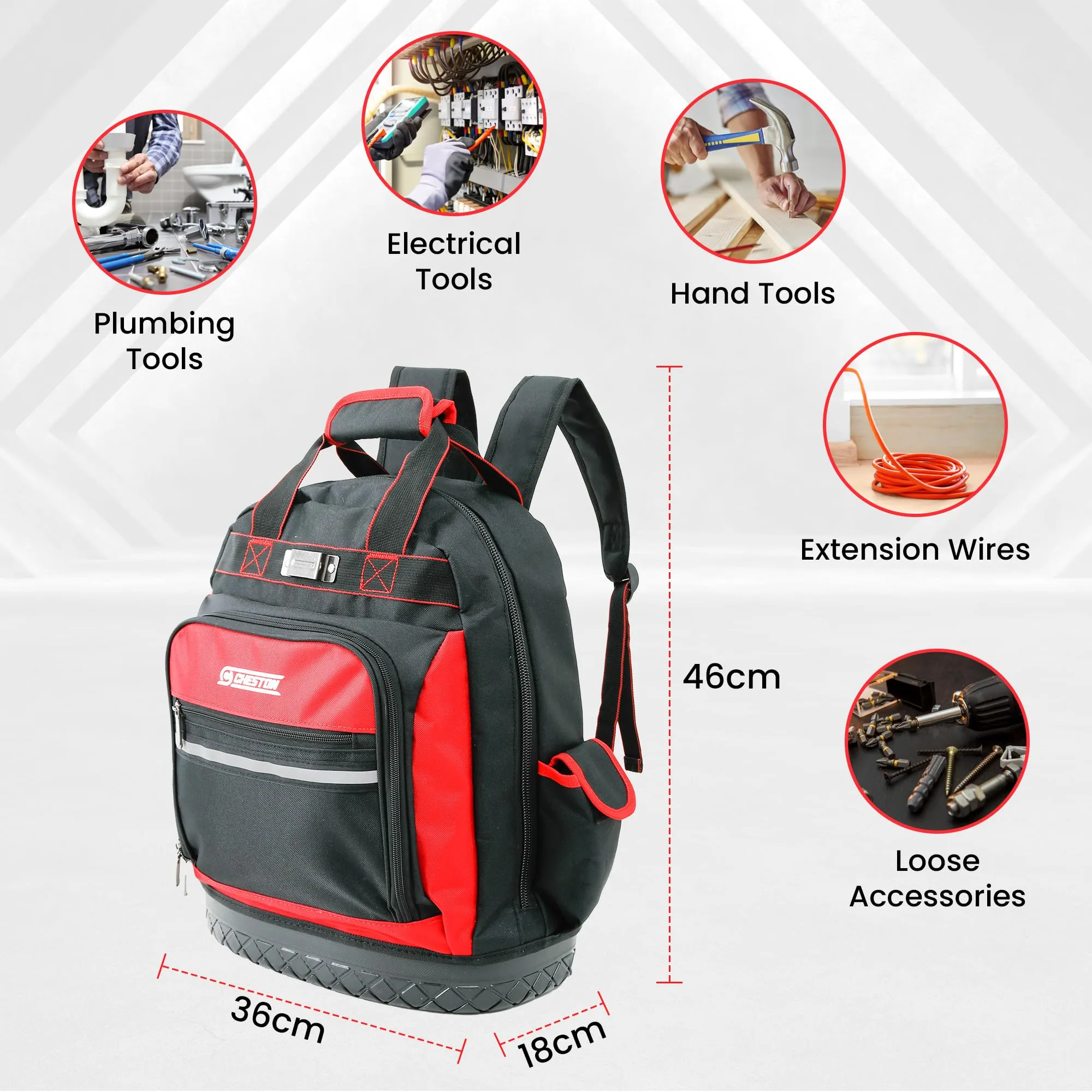 Cheston Ultra Tool Bag Backpack | Tool Organiser 50  Multiple Compartments for Tools and Padded Handles | 40 kg Load Capacity I Heavy Duty & Water proof I For Professional Plumber Electricians