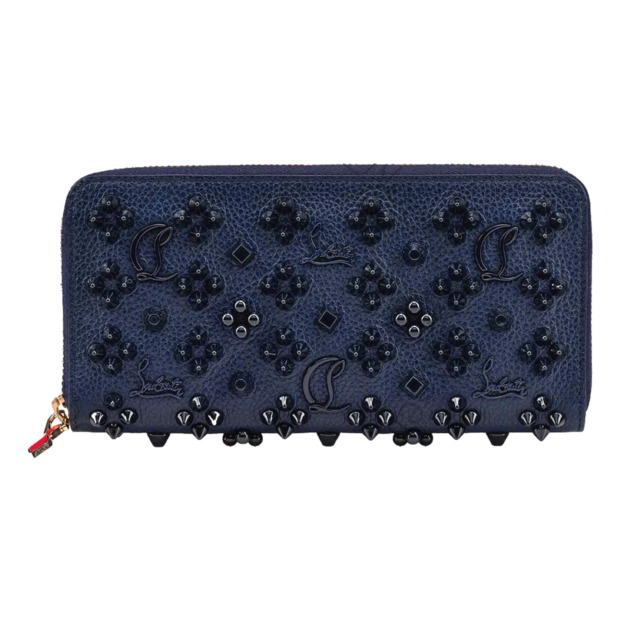 Christian Louboutin Panettone Studded Blue Leather Zip Around Wallet